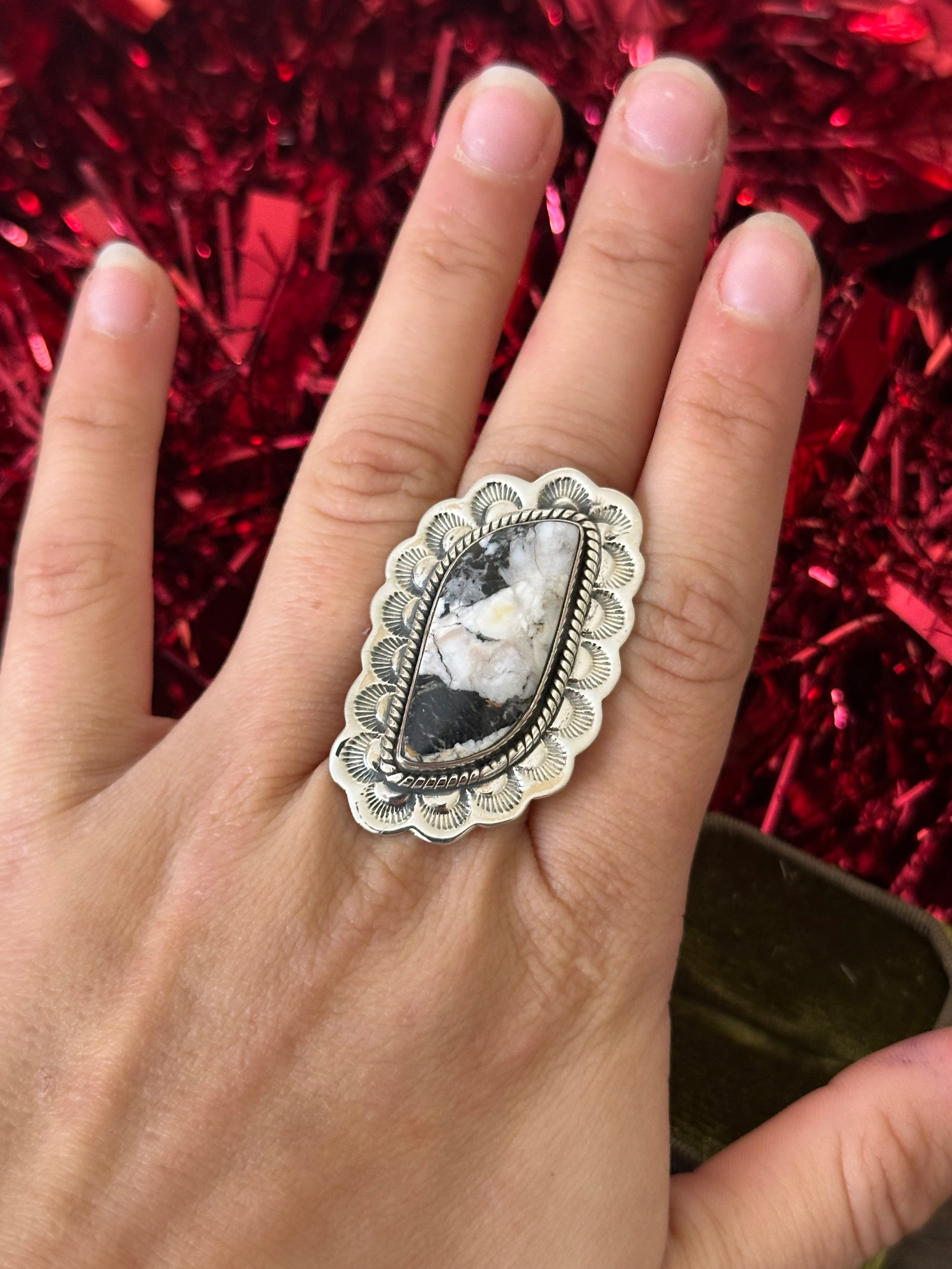 Southwest Handmade White Buffalo & Sterling Silver Adjustable Ring