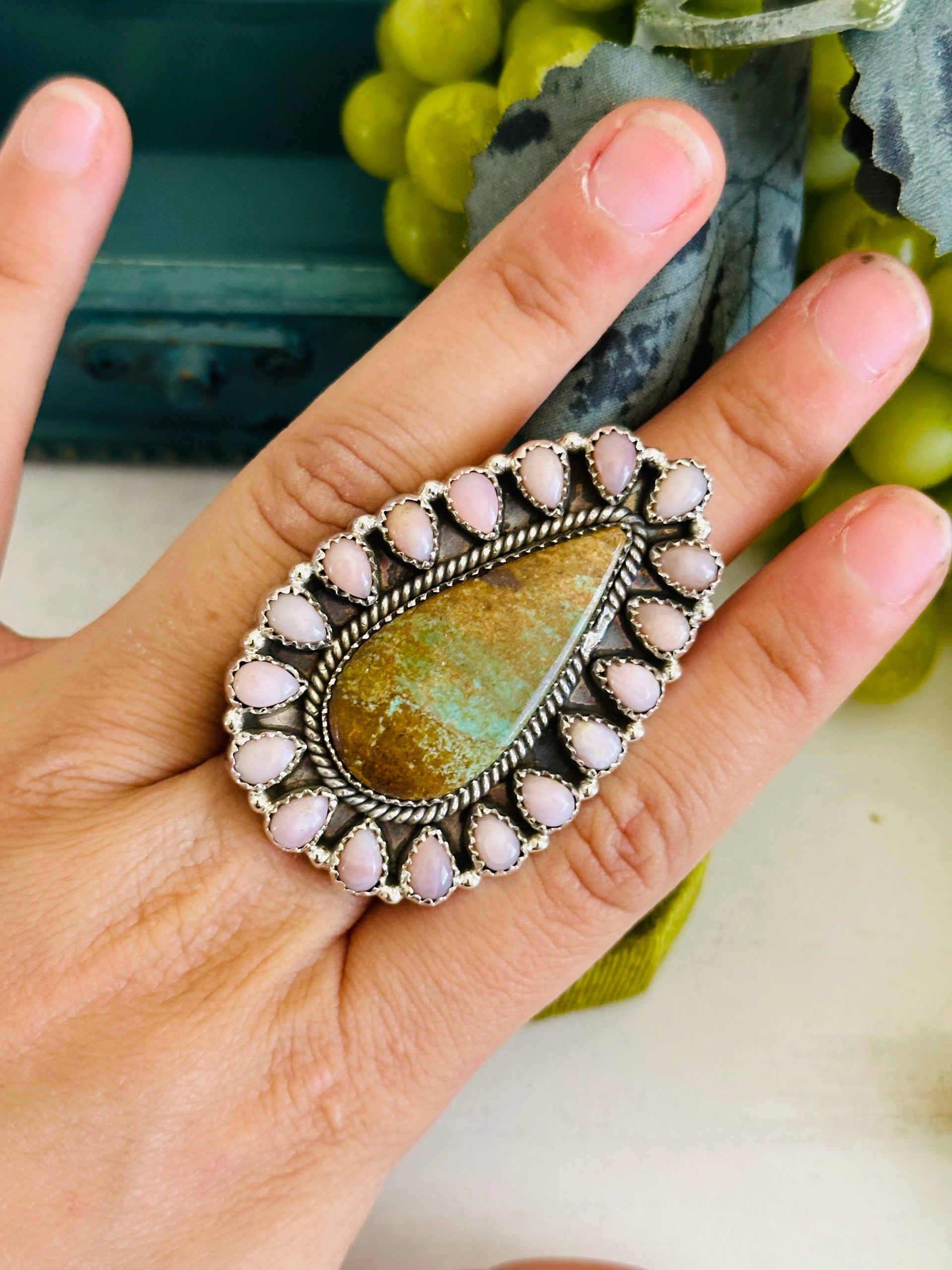 Southwest Handmade Multi Stone & Sterling Silver Cluster Adjustable Ring