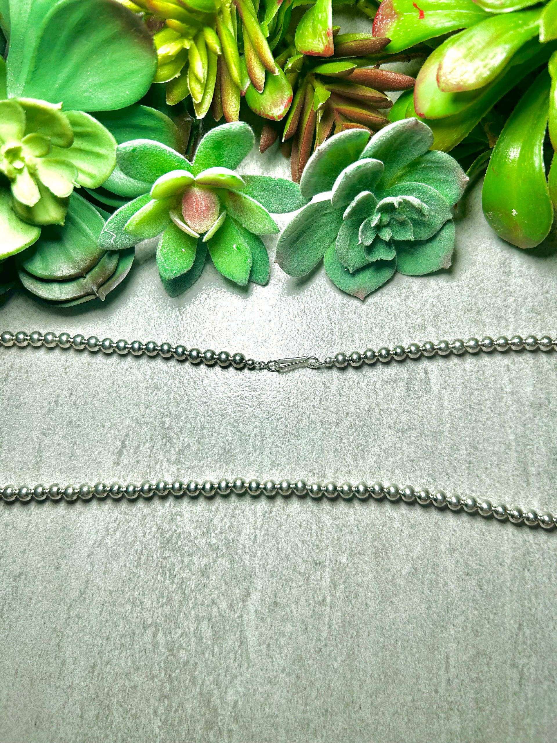 Navajo Made Strung 5 MM Sterling Silver Necklace