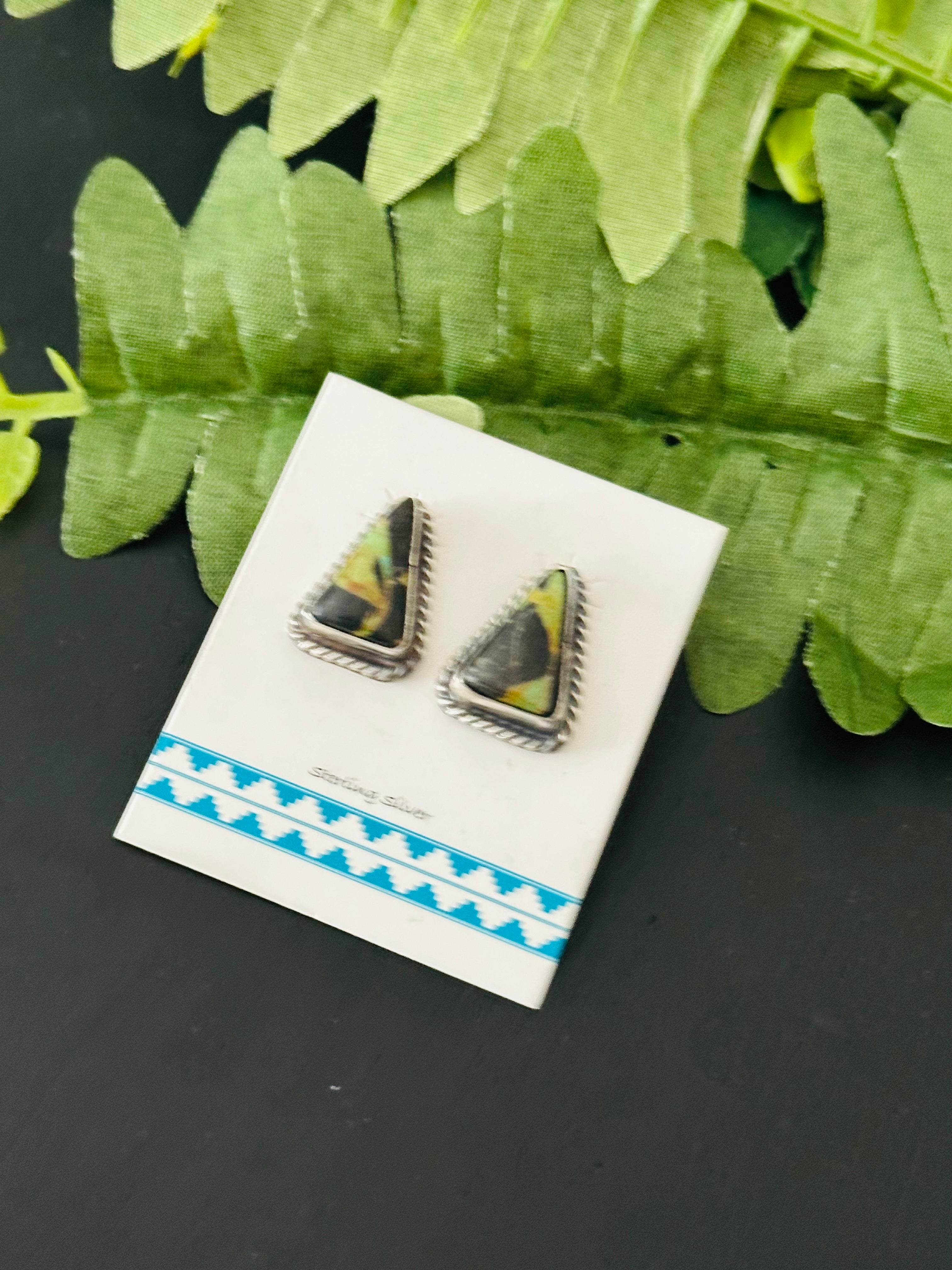 Pete Skeets Black Jack Turquoise & Sterling Silver Post Earrings