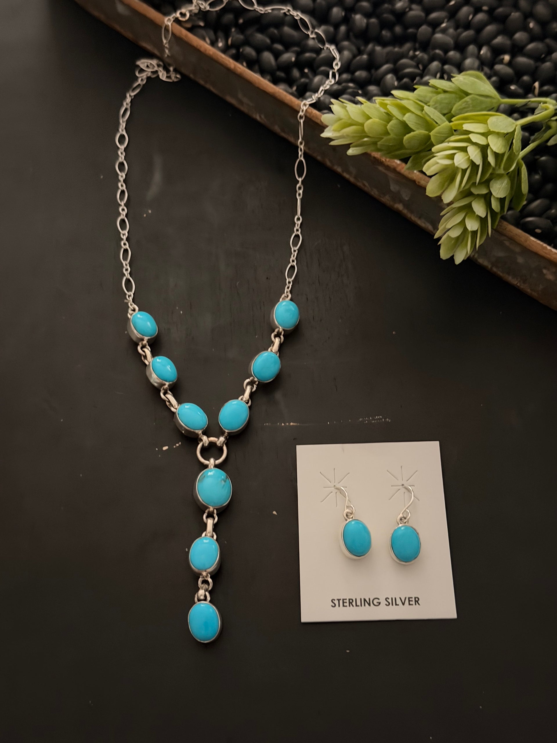 Navajo Made Sleeping Beauty Turquoise & Sterling Sliver Necklace Set