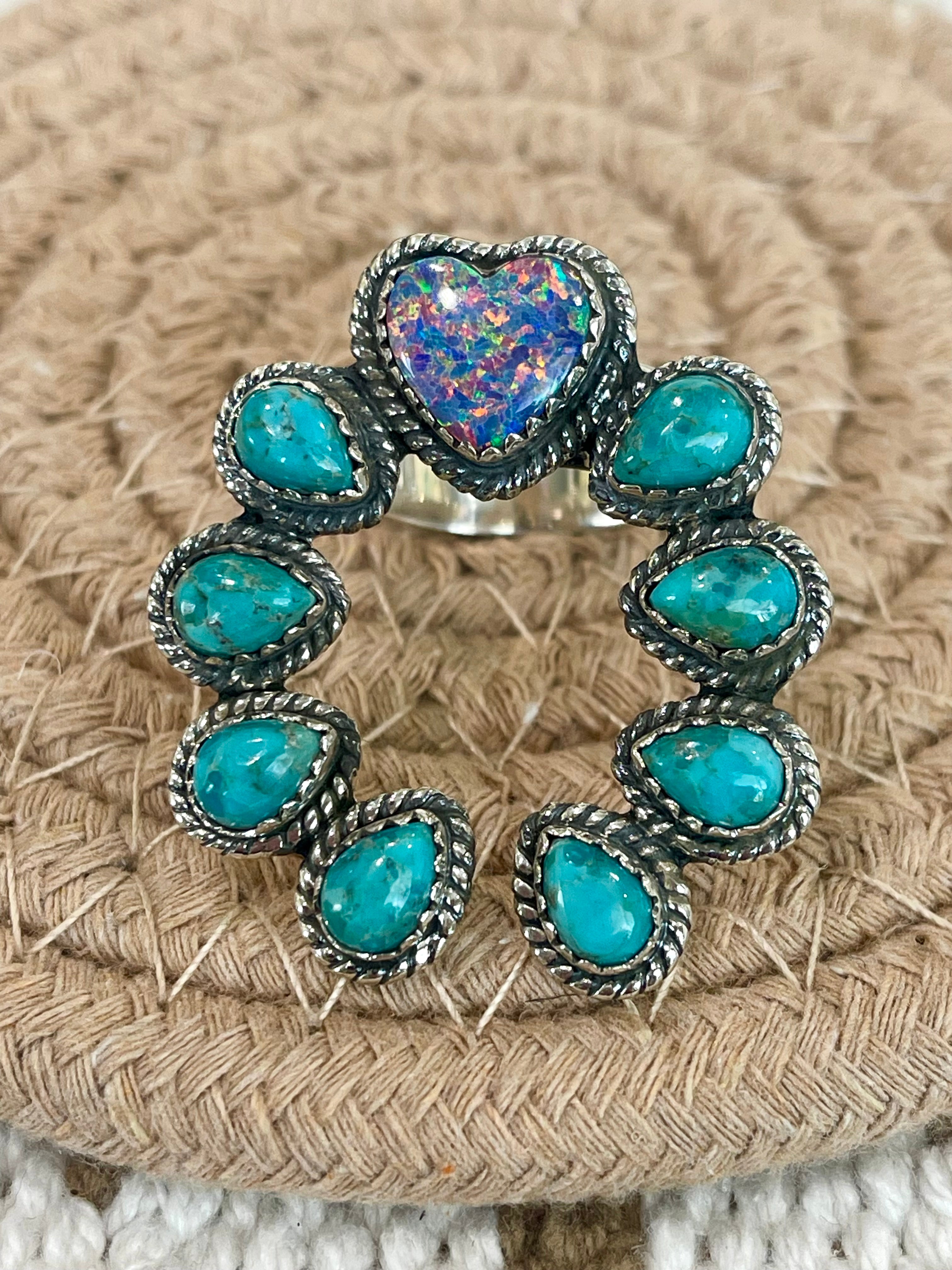 Southwest Handmade Multi Stone & Sterling Silver Adjustable Naja Ring