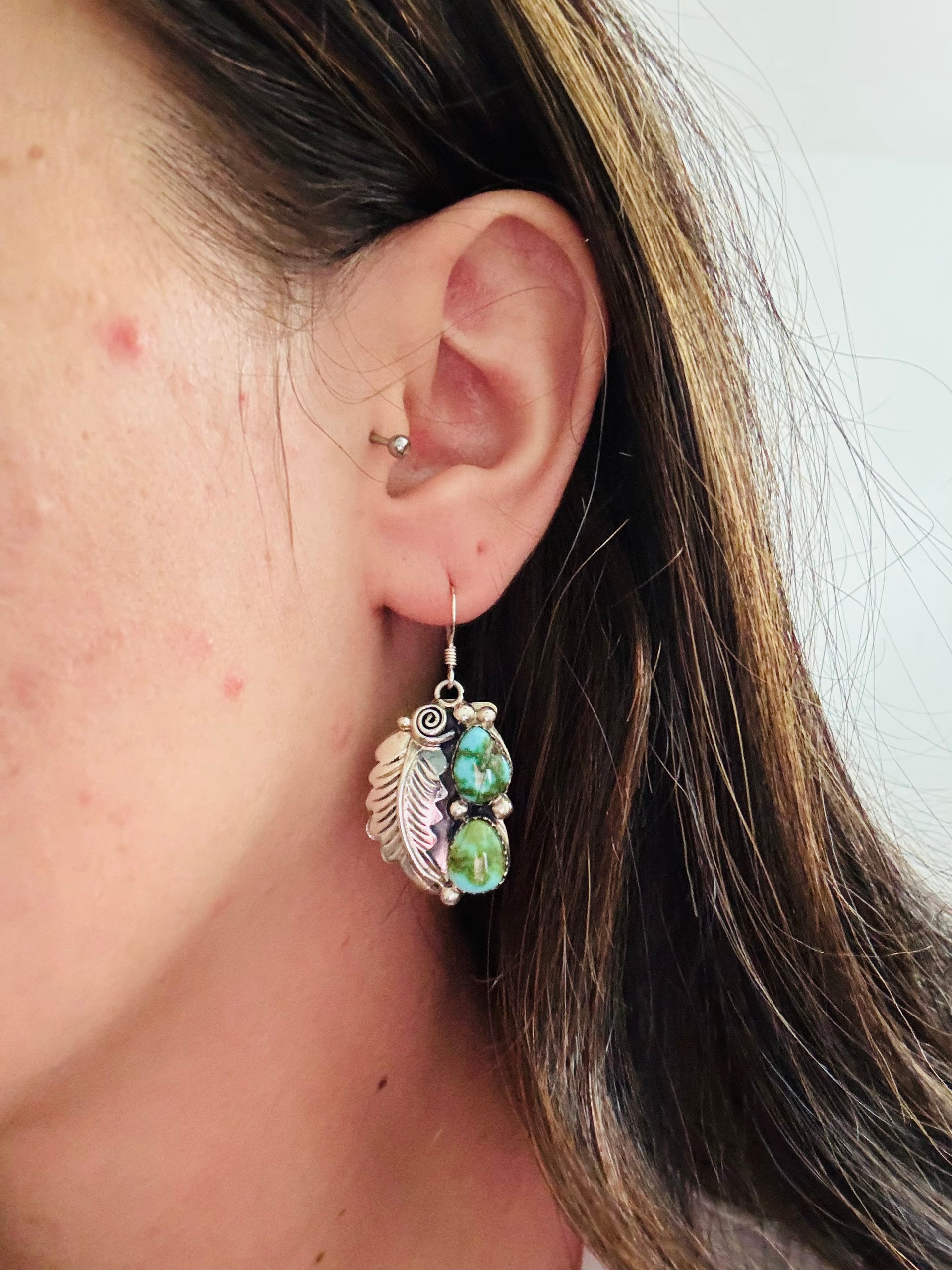 Navajo Made Sonoran Mountain & Sterling Silver Dangle Earrings