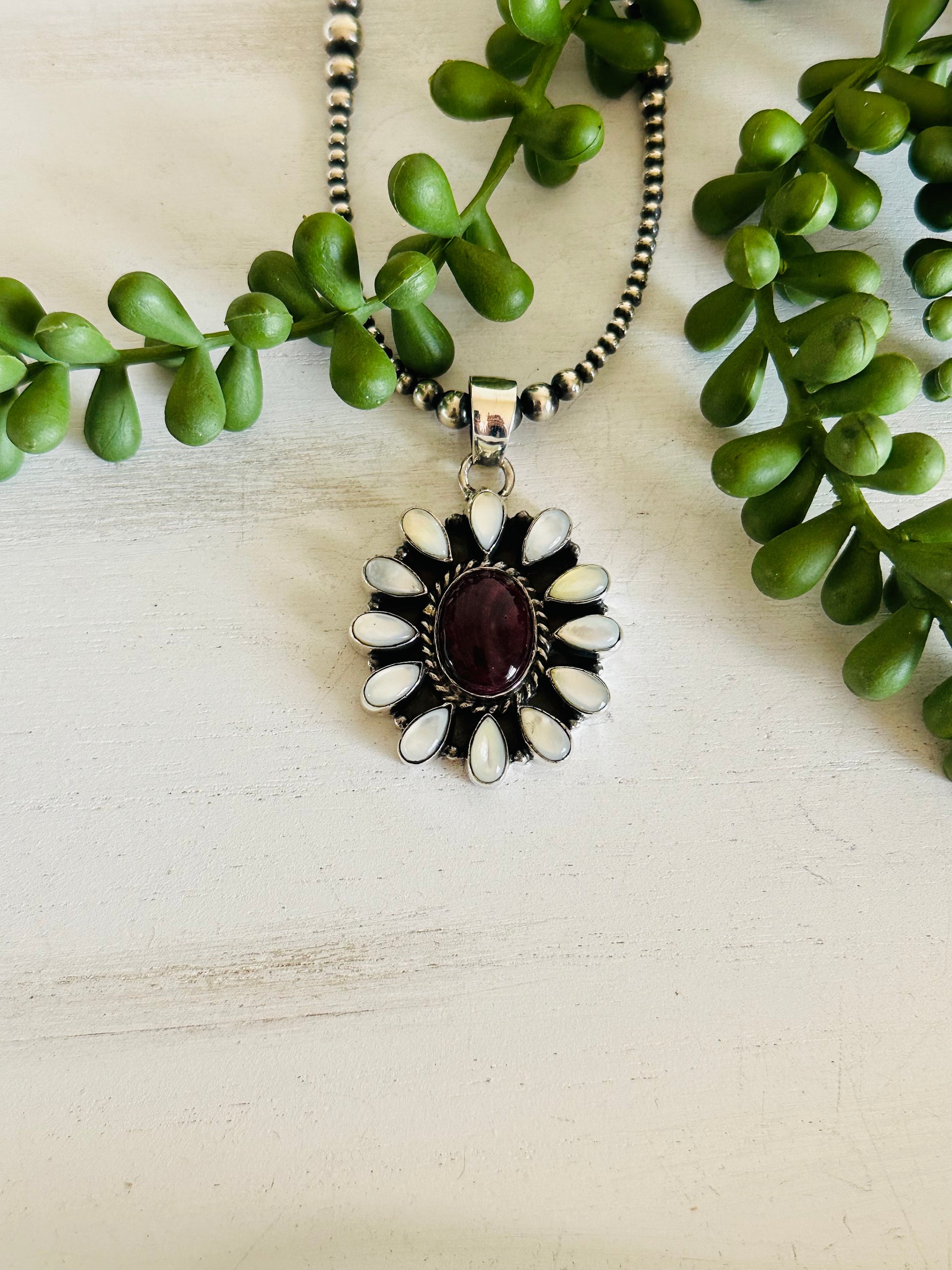 Southwest Handmade Multi Stone & Sterling Silver Cluster Pendant