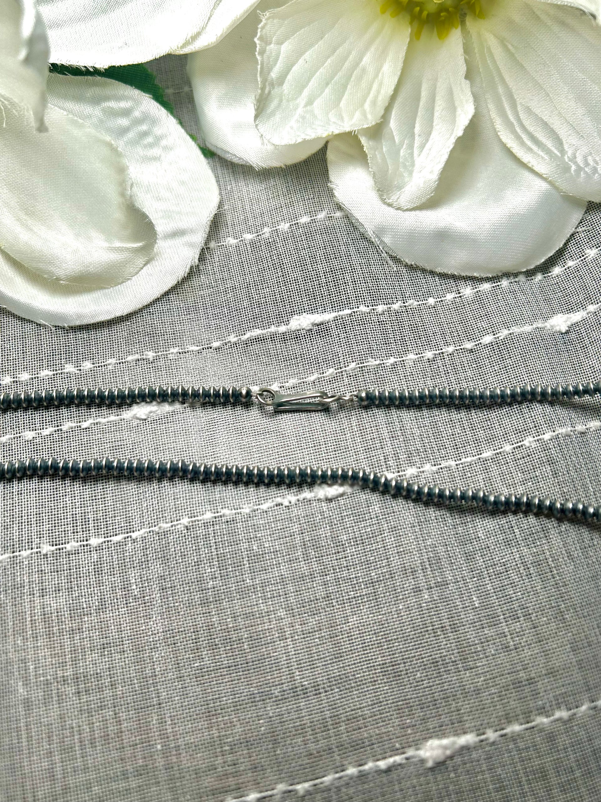 Navajo Made Strung 3 MM Disc Pearls Sterling Silver Necklace