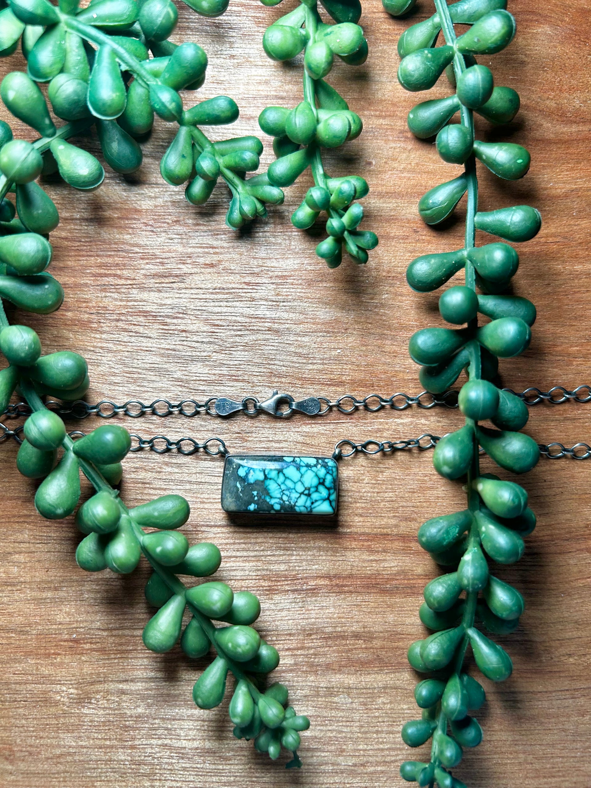 Navajo Made New Lander Varicsite & Sterling Silver Necklace
