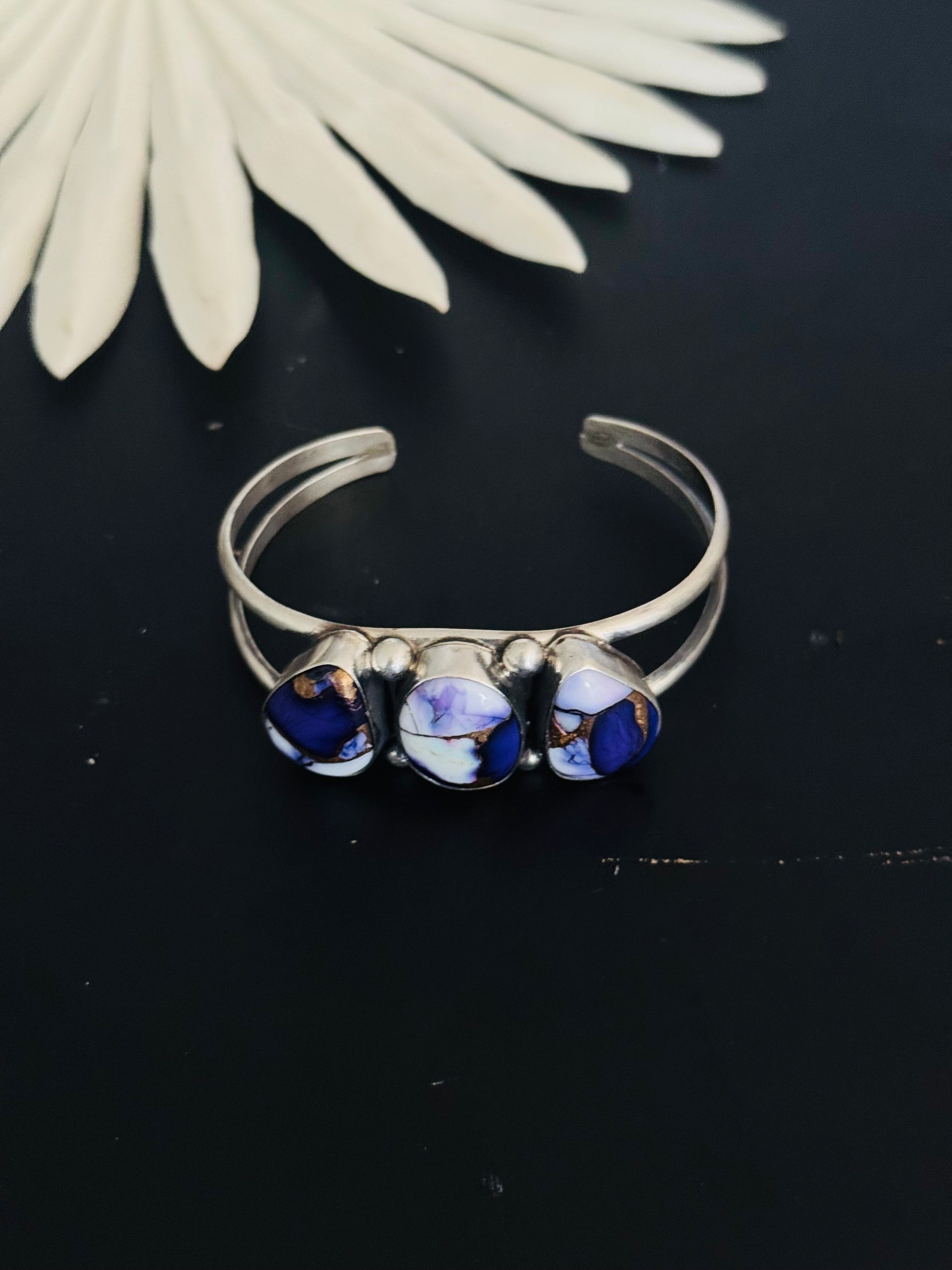 Augustine Largo Grape Dahlia & Sterling Silver Cuff Bracelet