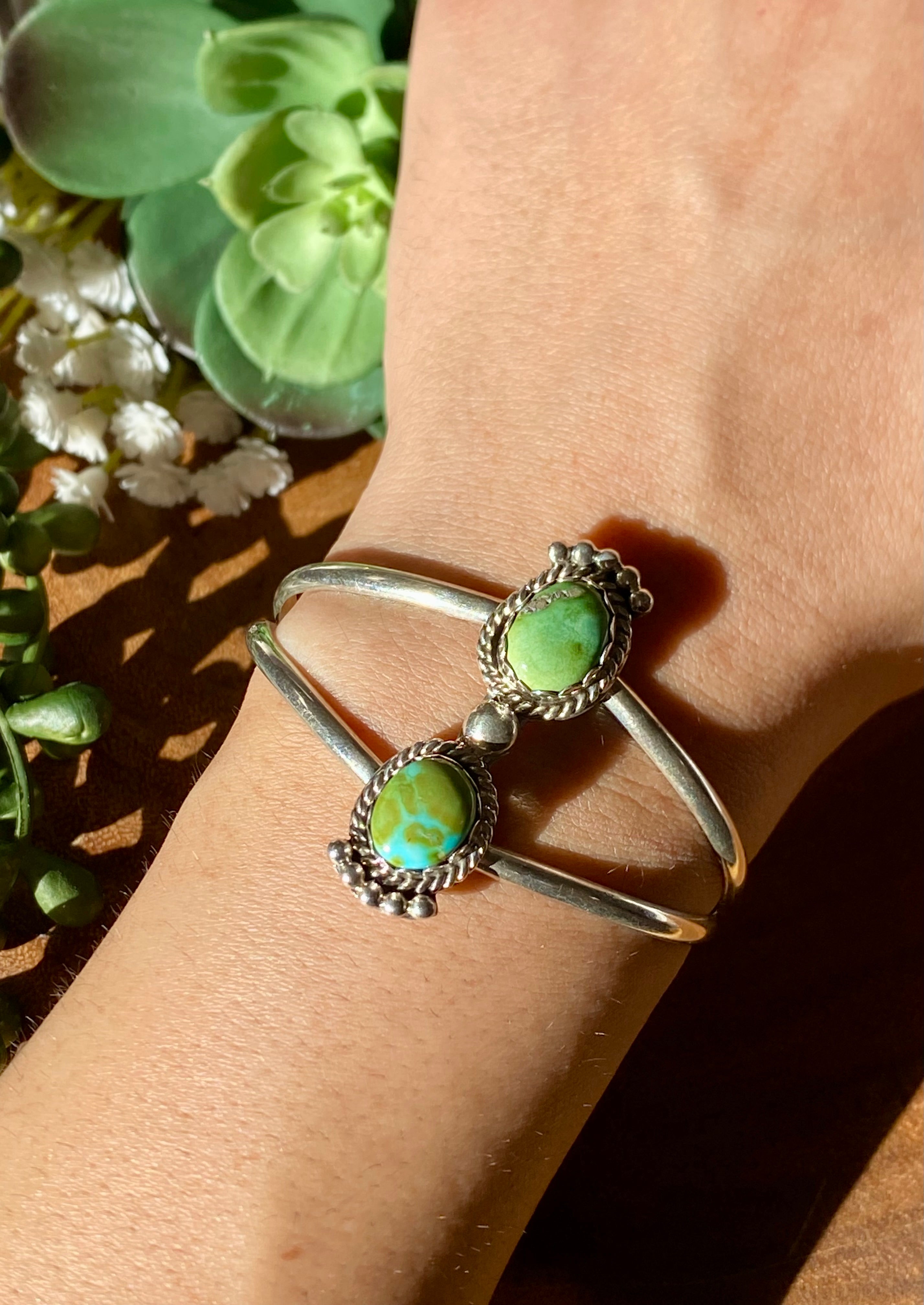 Navajo Made Sonoran Mountain Turquoise & Sterling Silver Cuff Bracelet