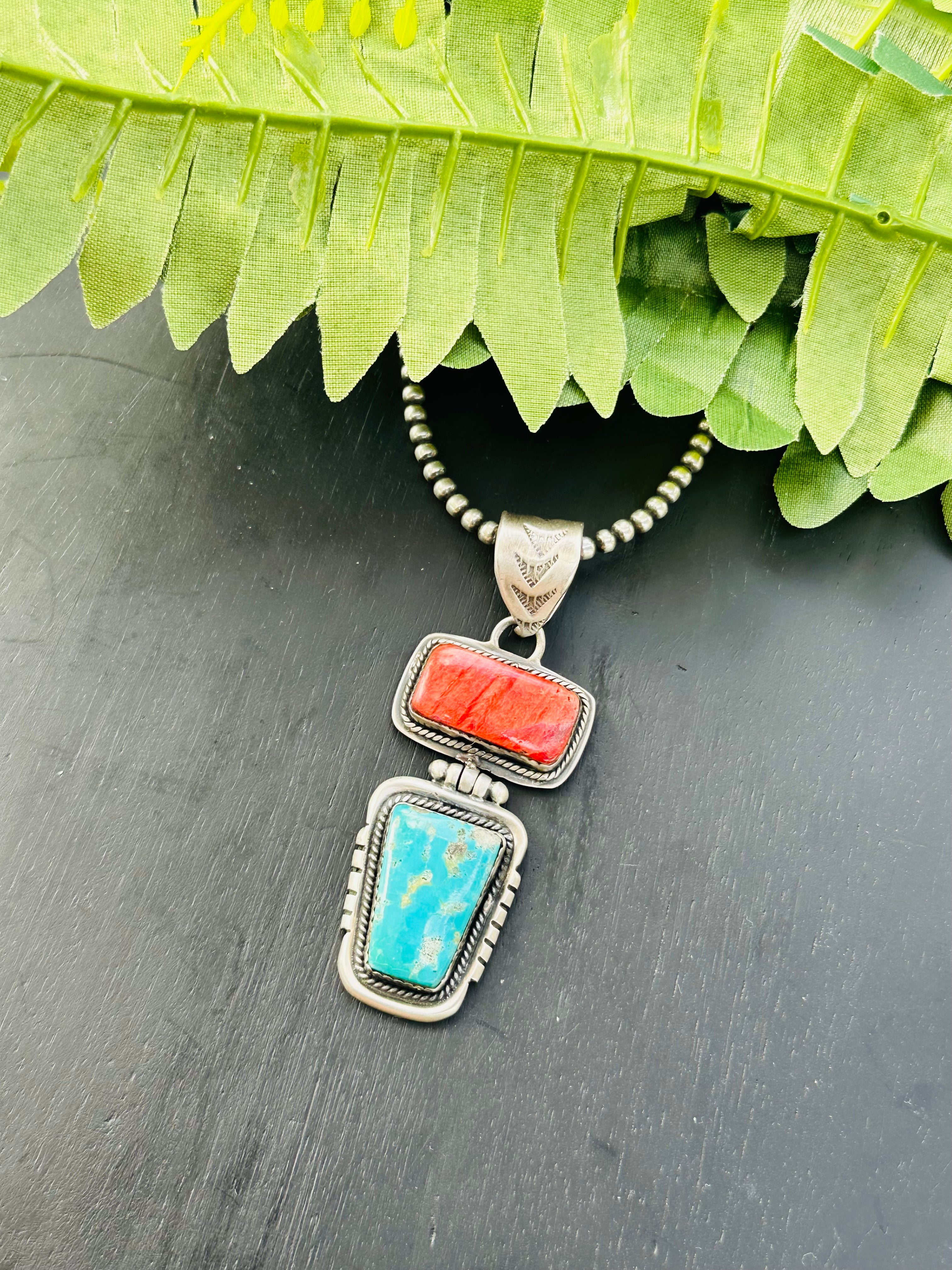 Navajo Made Multi Stone & Sterling Silver Pendant