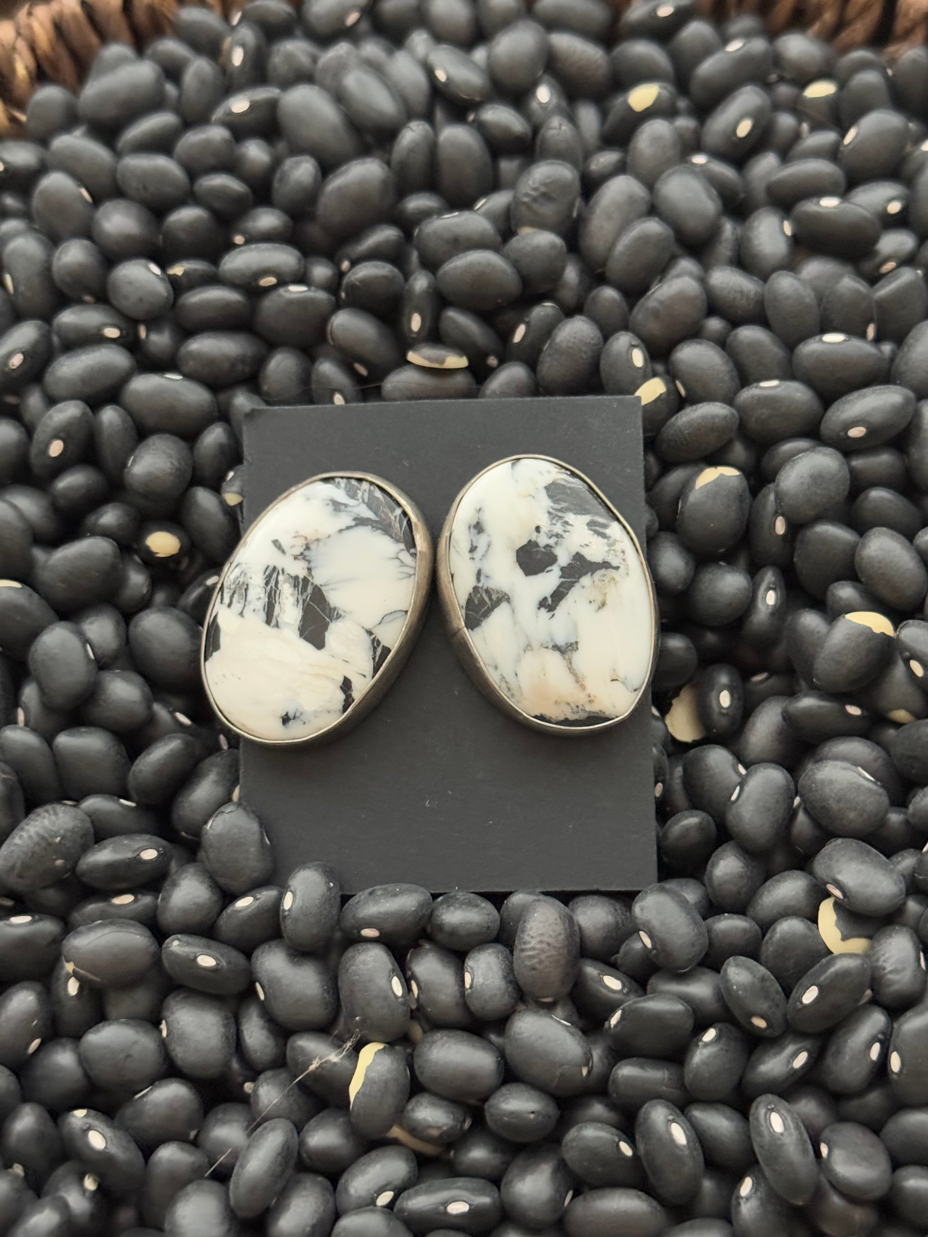 Navajo Made White Buffalo & Sterling Silver Post Earrings