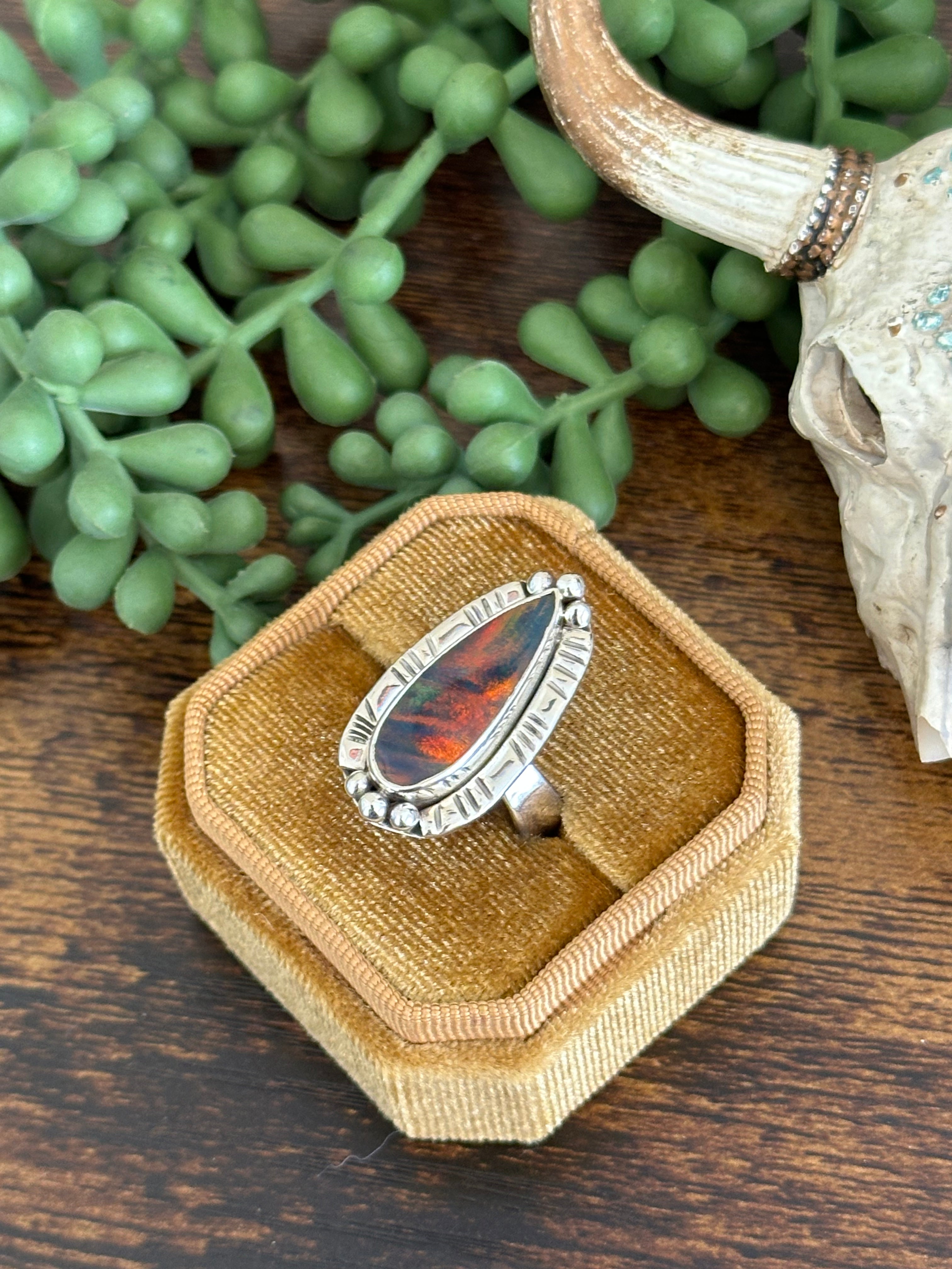 Southwest Handmade Opal & Sterling Silver Adjustable Ring