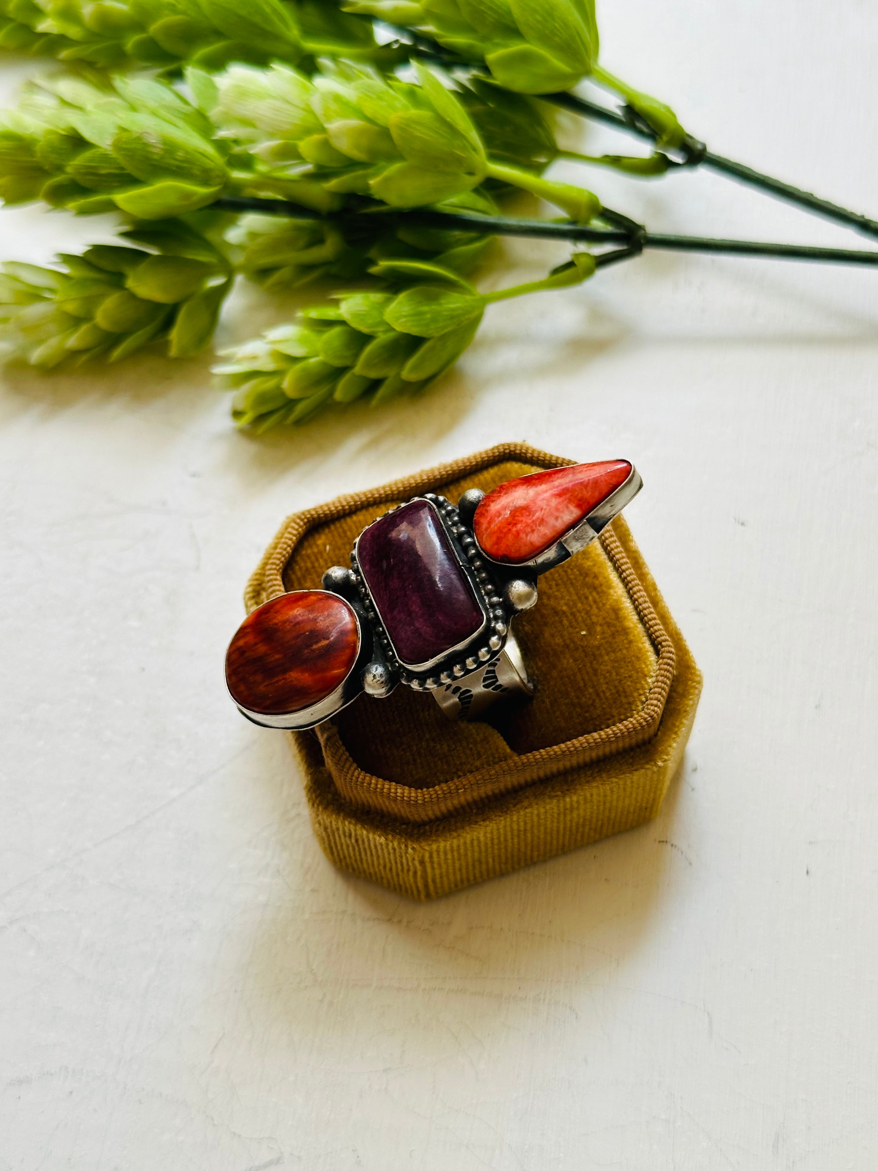 Navajo Made Multi Stone & Sterling Silver Adjustable Ring