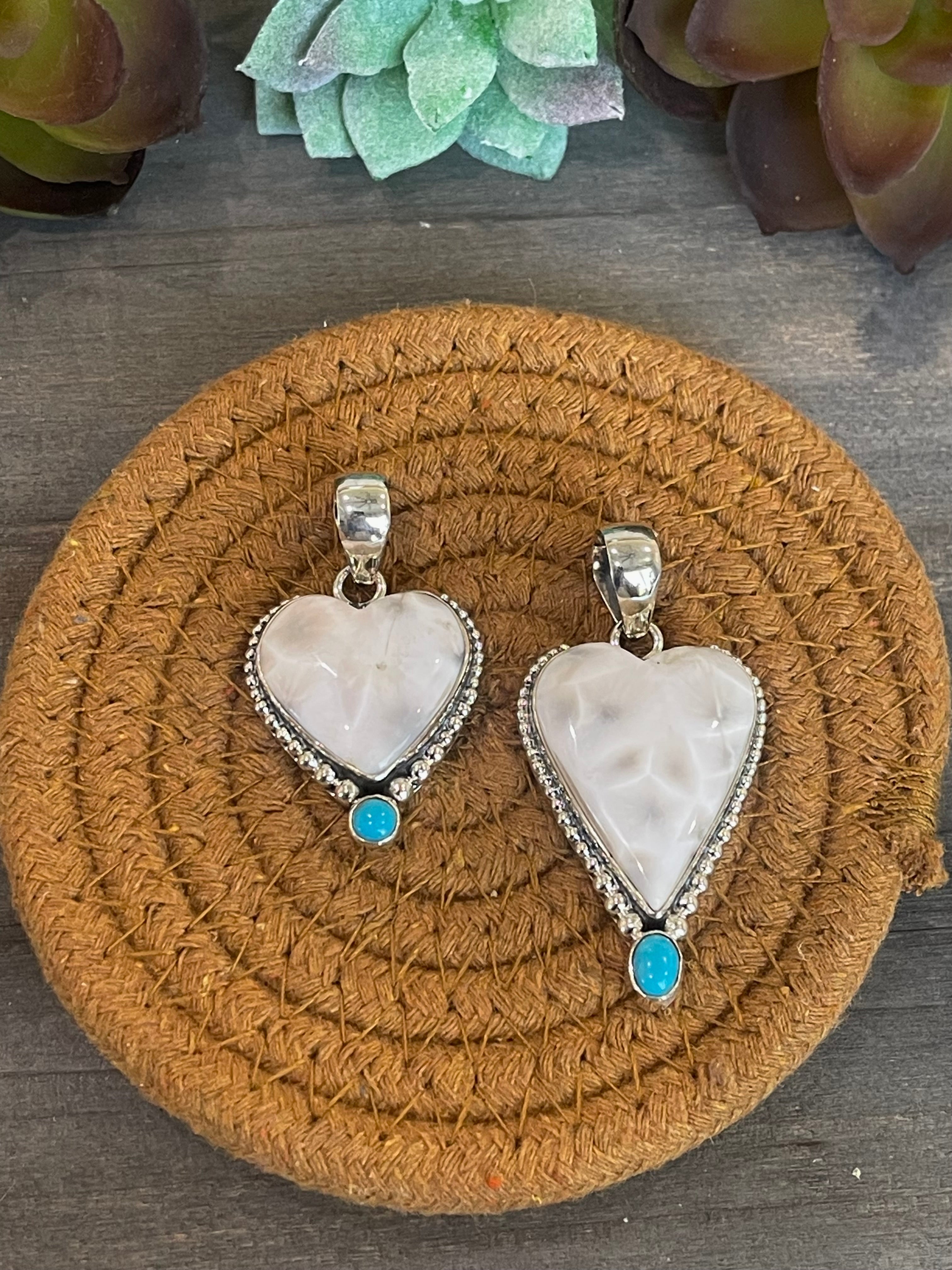 Southwest Handmade Pink Larimar And Kingman Turquoise & Sterling Silver Pendant