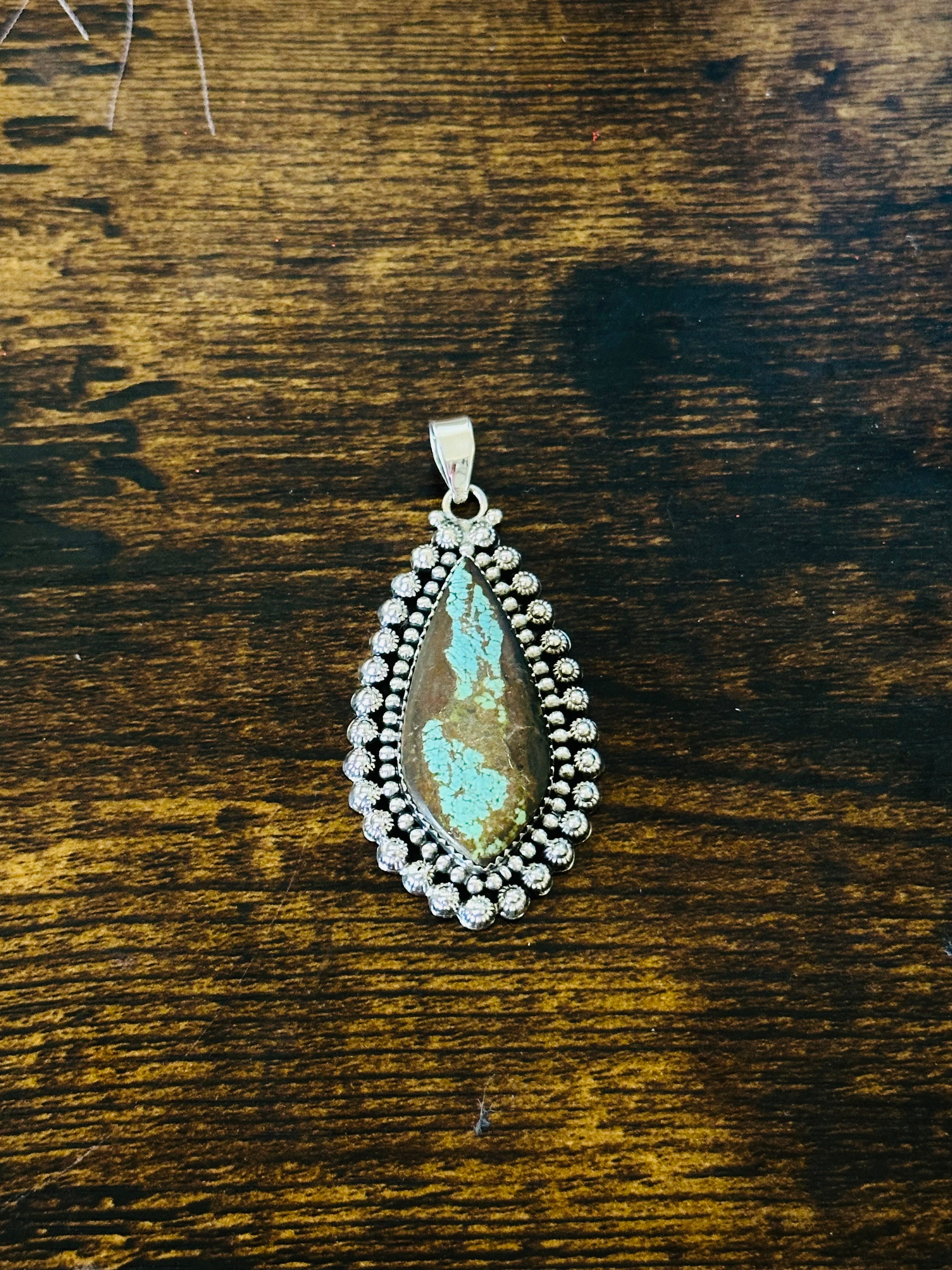 Southwest Handmade Number 8 Turquoise & Sterling Silver Pendant