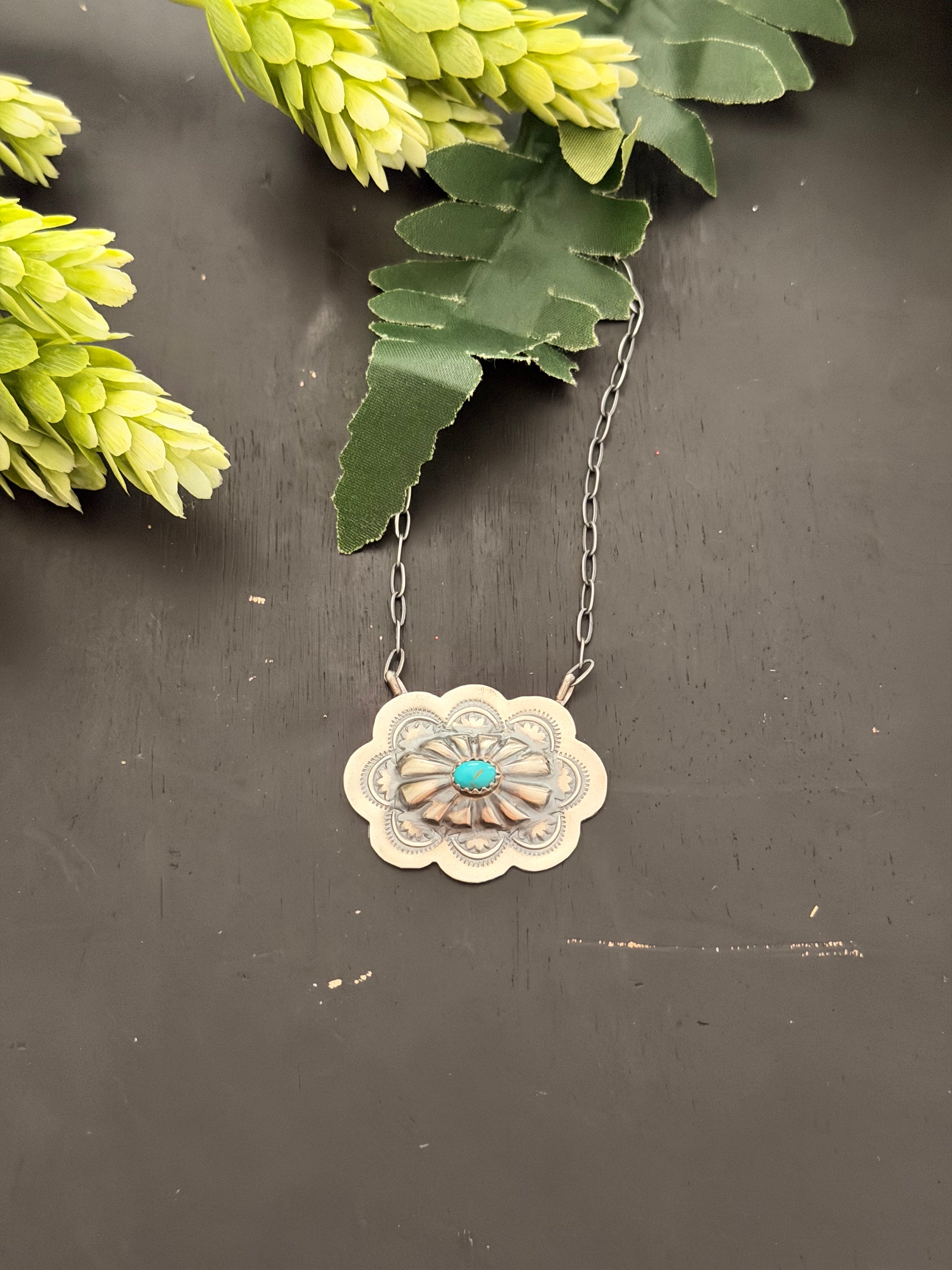 Lavina Benally Kingman Turquoise & Sterling Silver Concho Necklace