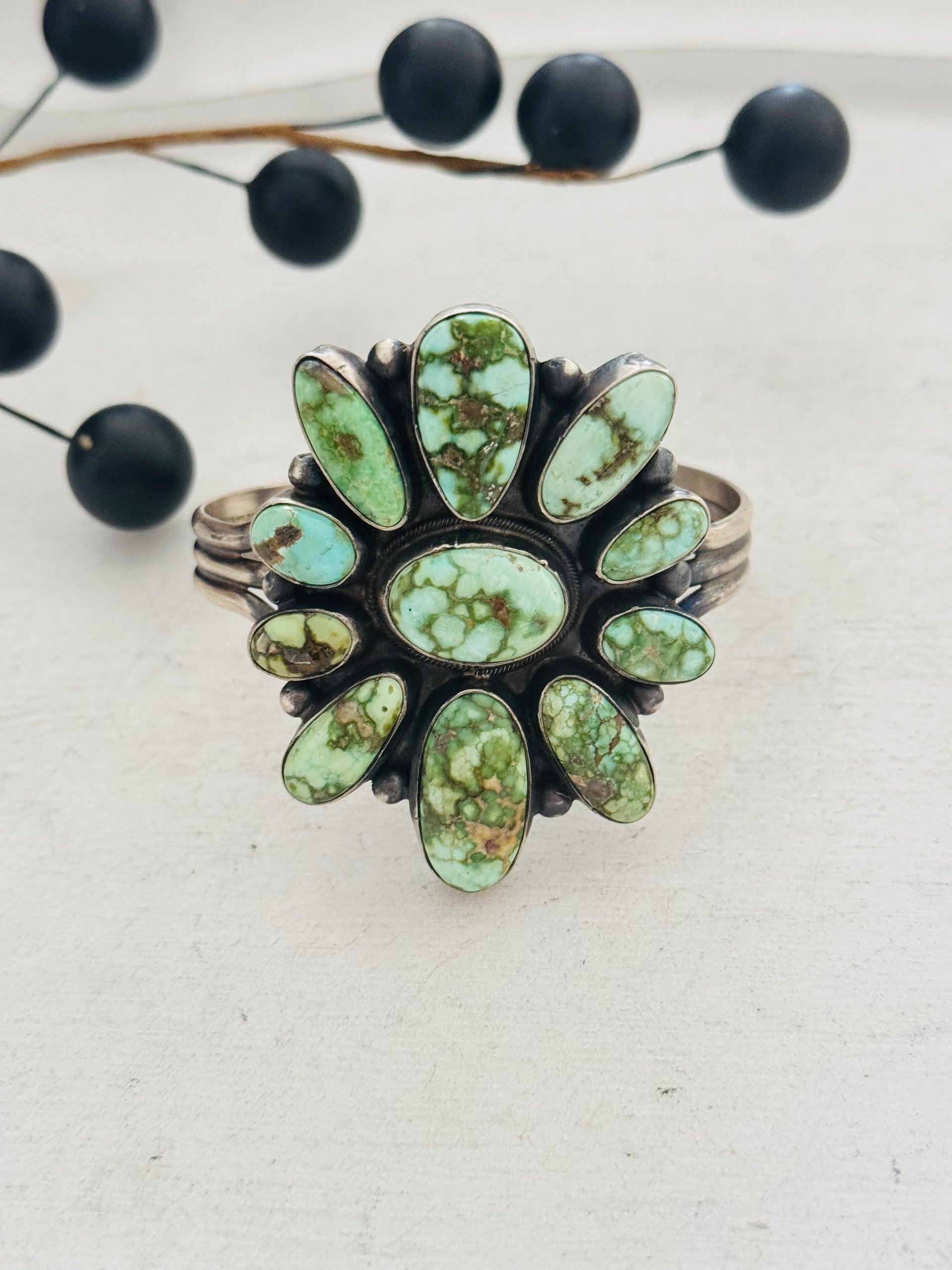 Bobby Johnson Sonoran Gold Turquoise & Sterling Silver Cluster Cuff Bracelet