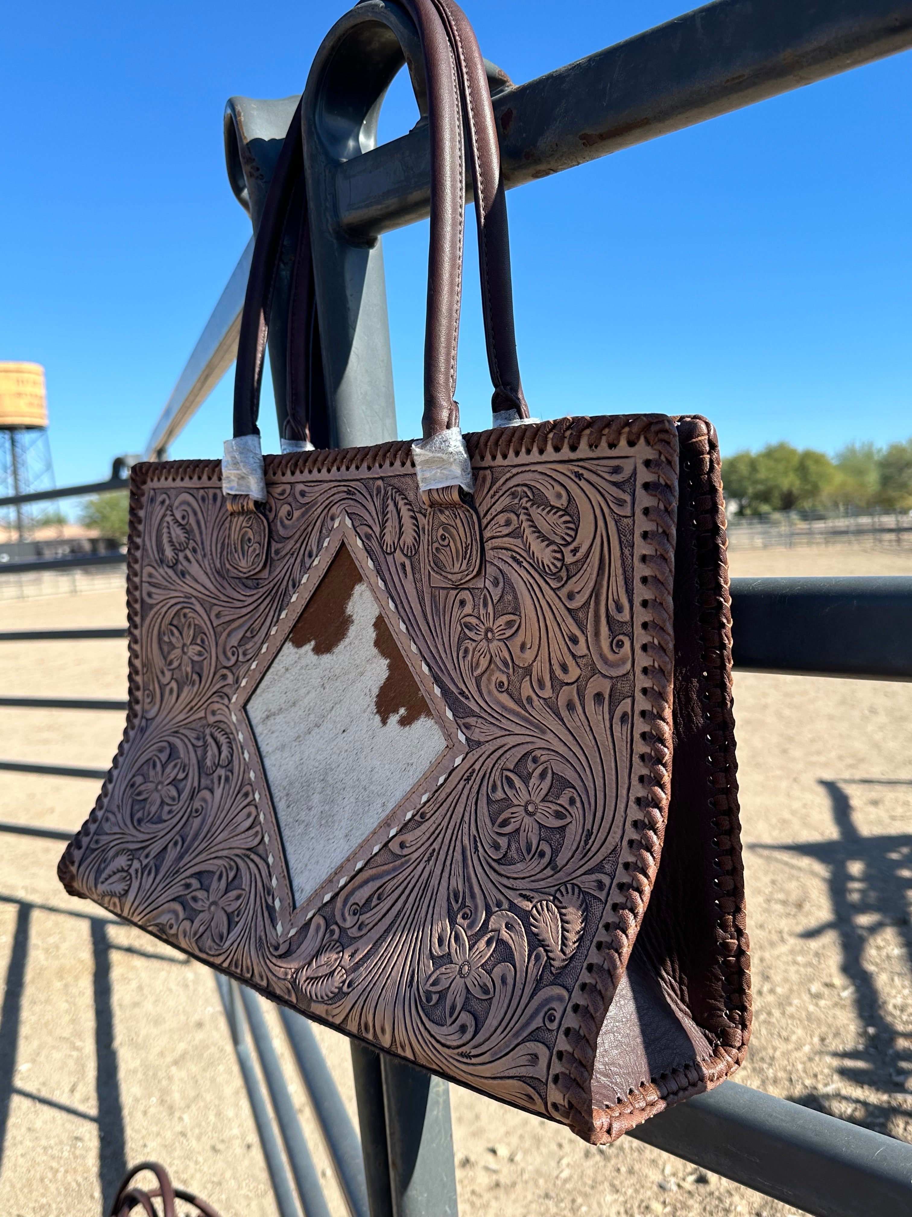 Genuine Tooled Leather & Cowhide Purse