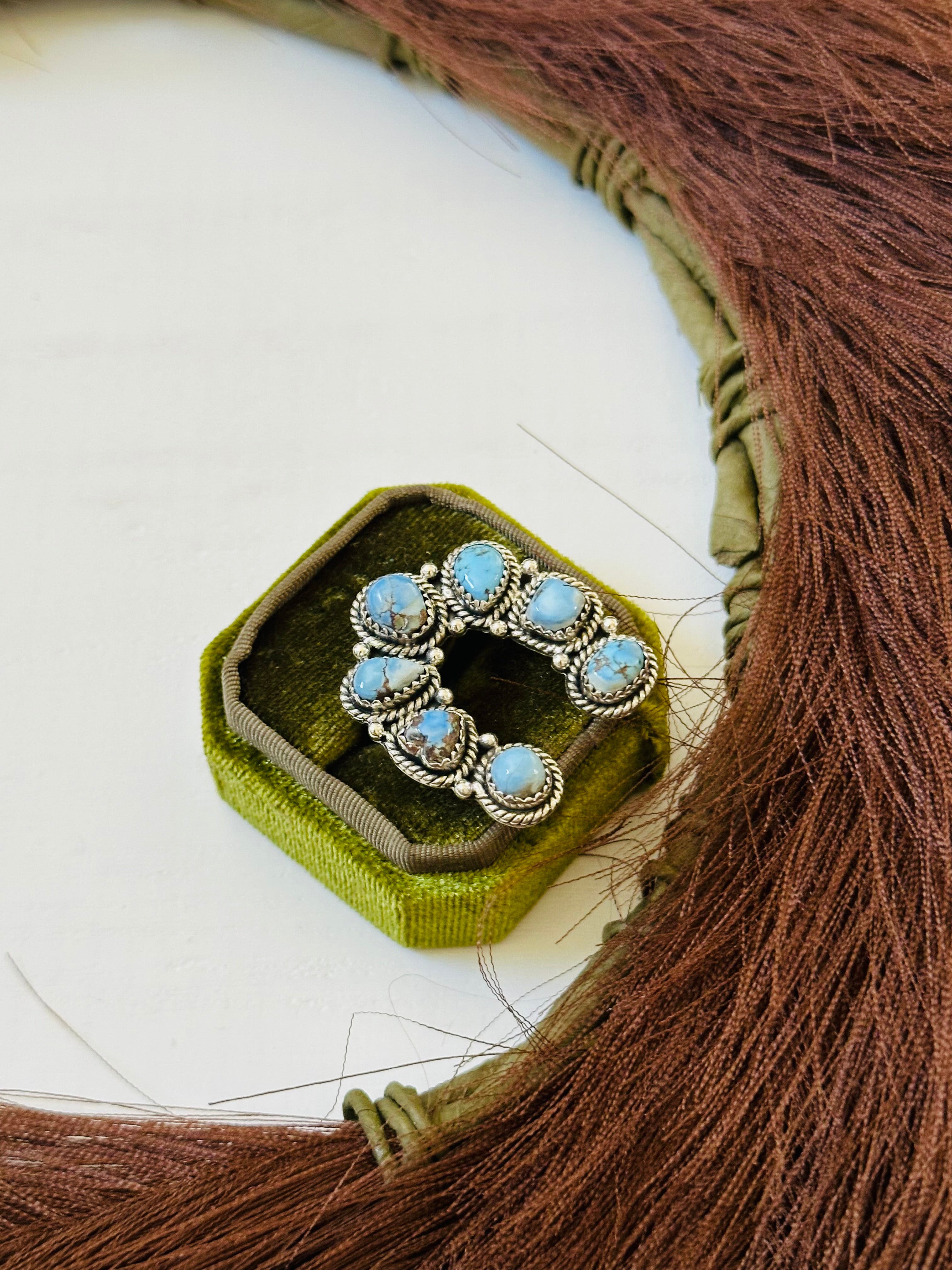 TTD “Prosperous” Golden Hills Turquoise & Sterling Silver Adjustable Cluster Naja Ring