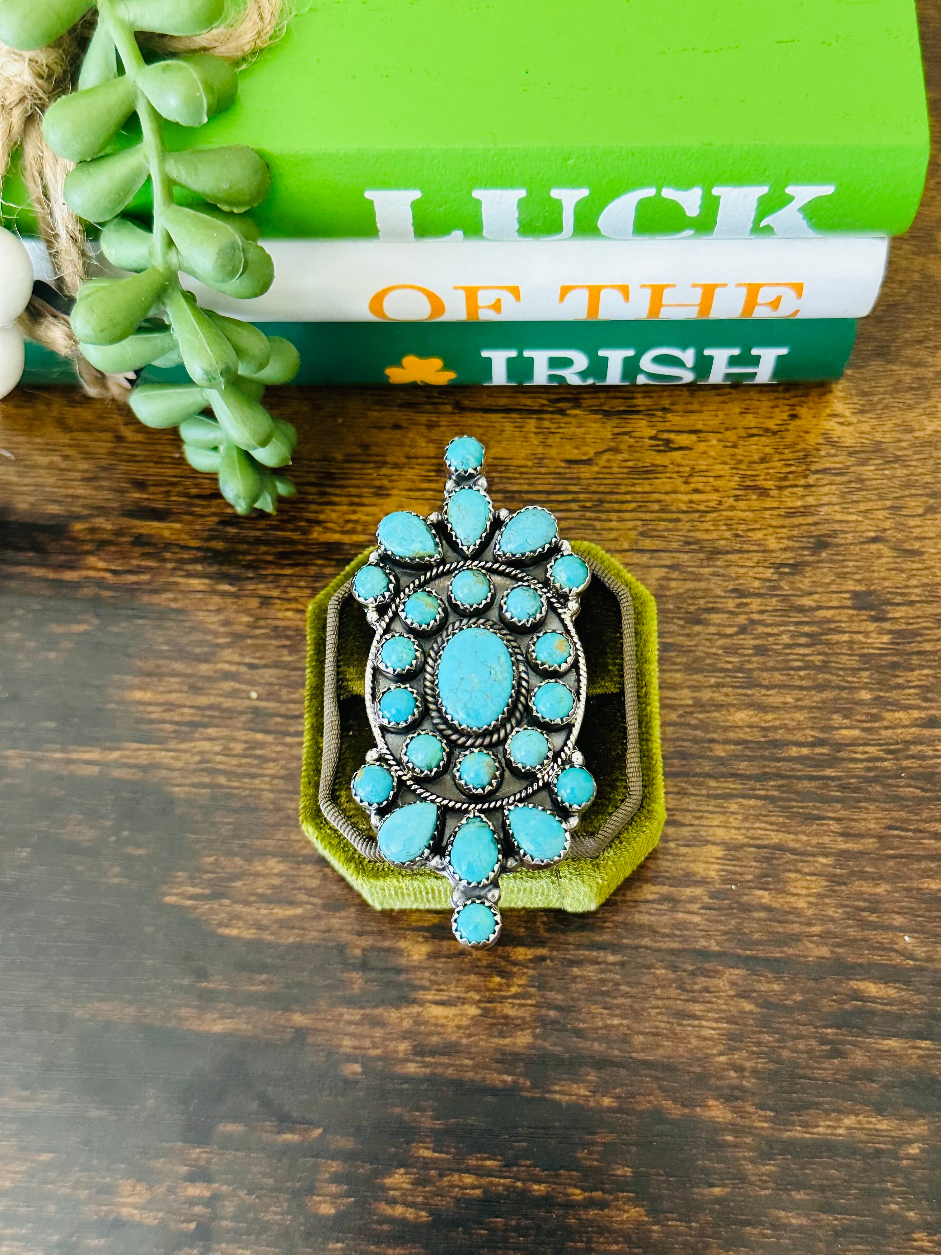 Southwest Handmade Kingman Turquoise & Sterling Silver Adjustable Cluster Ring