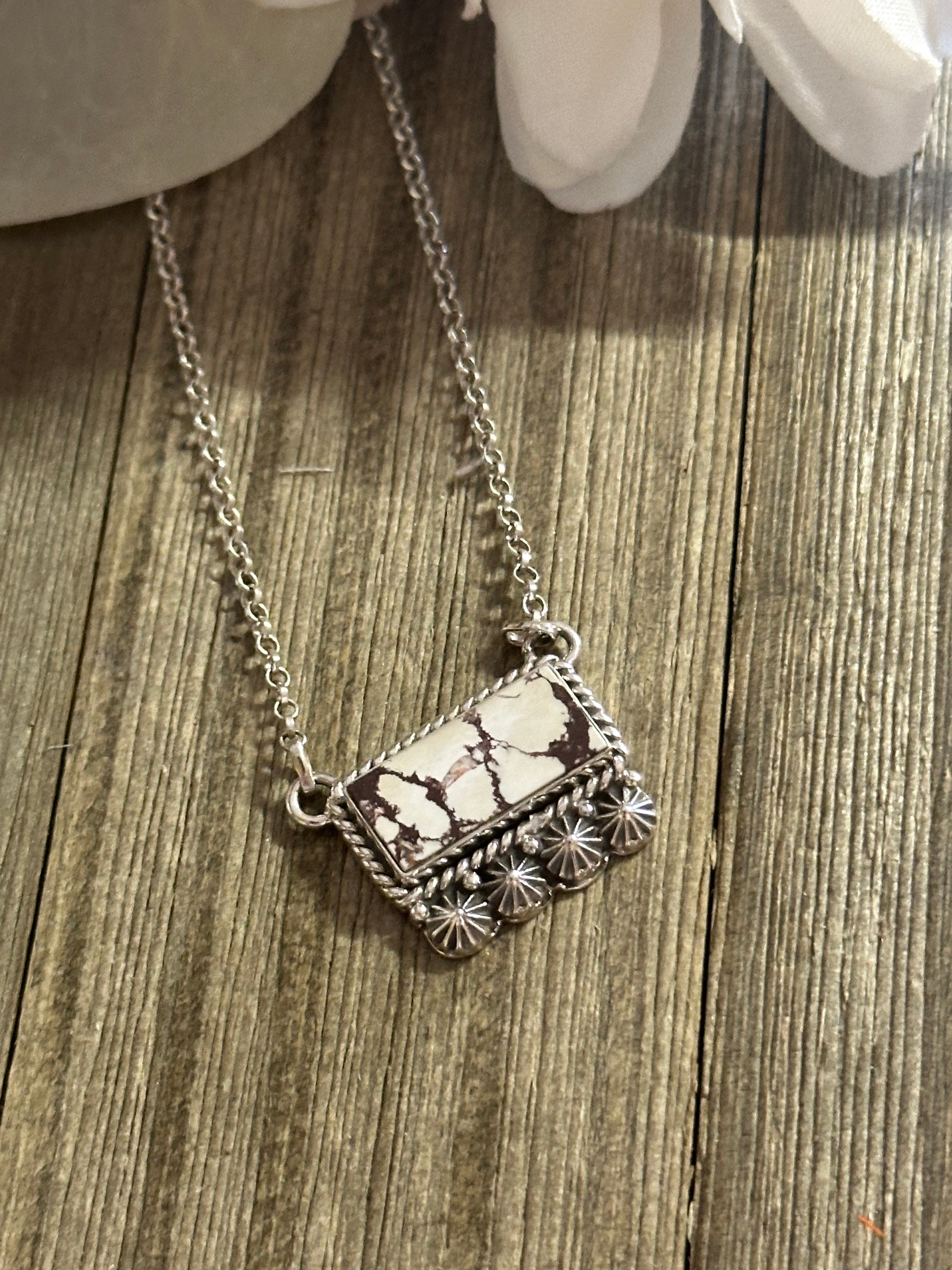 Southwest Handmade Wild Horse & Sterling Silver Bar Necklace