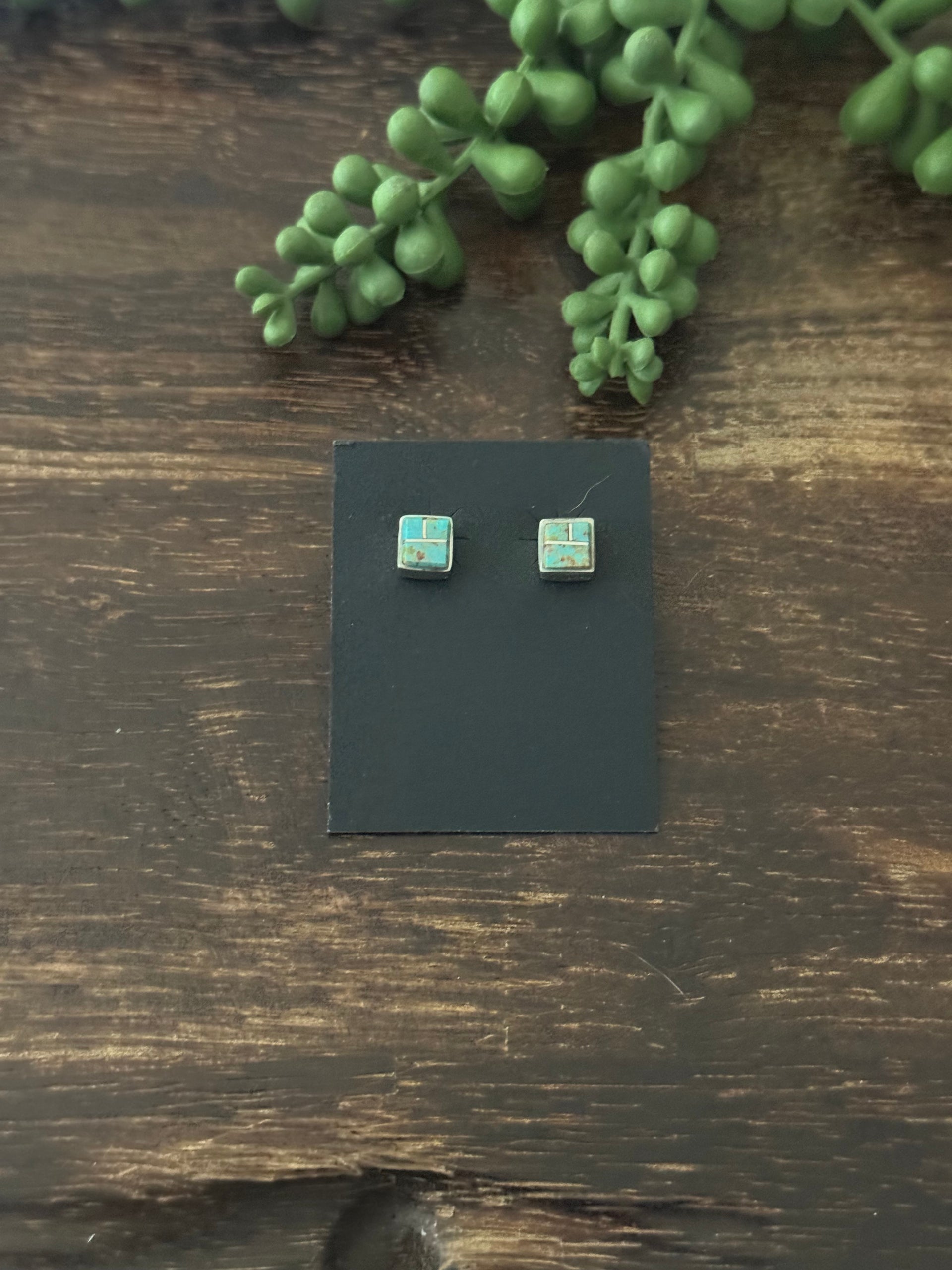 Navajo Made #8 Turquoise & Sterling Silver Post Earrings