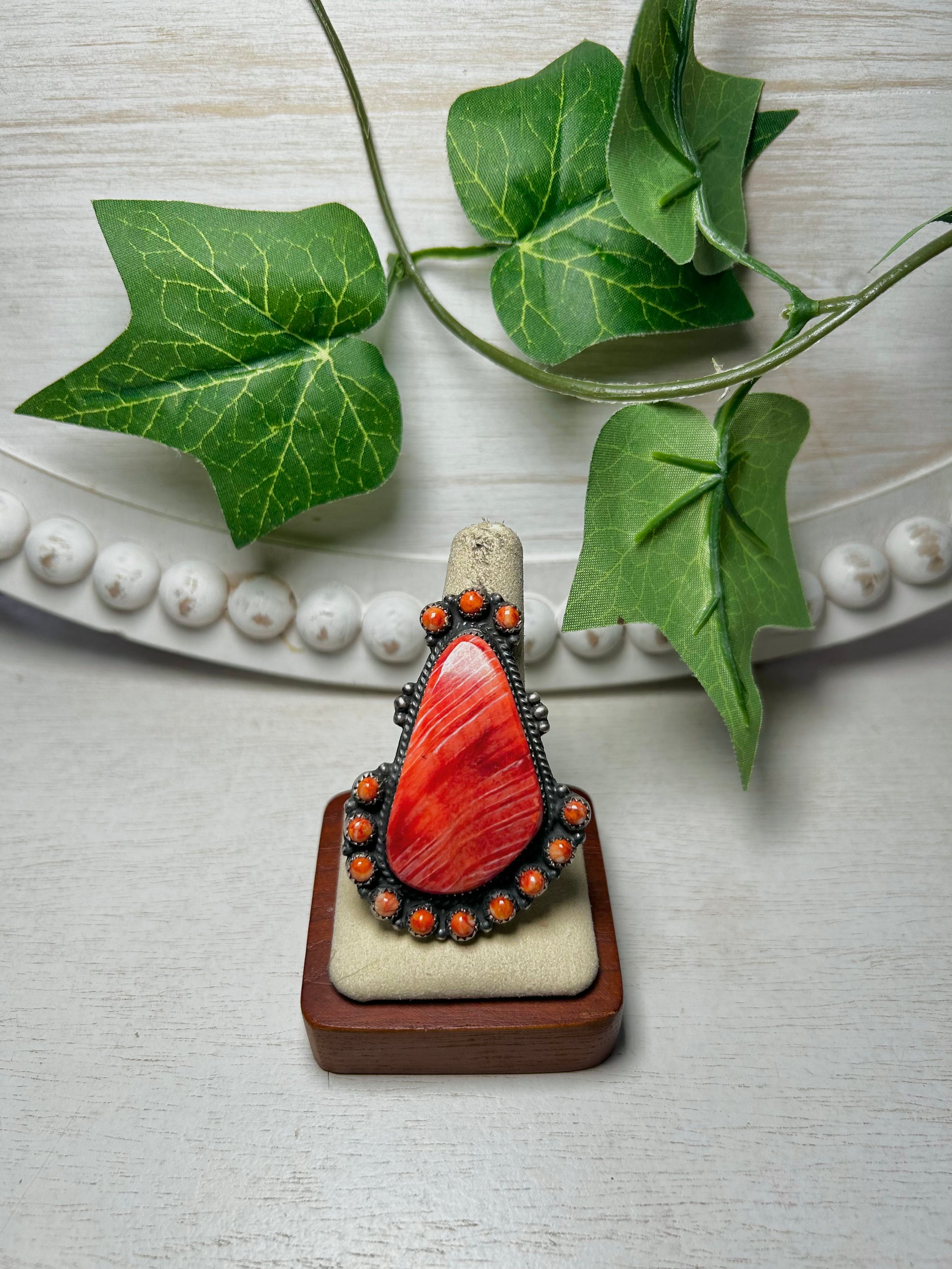 Navajo Made Spiny Oyster  & Sterling Silver Ring Size 10.25