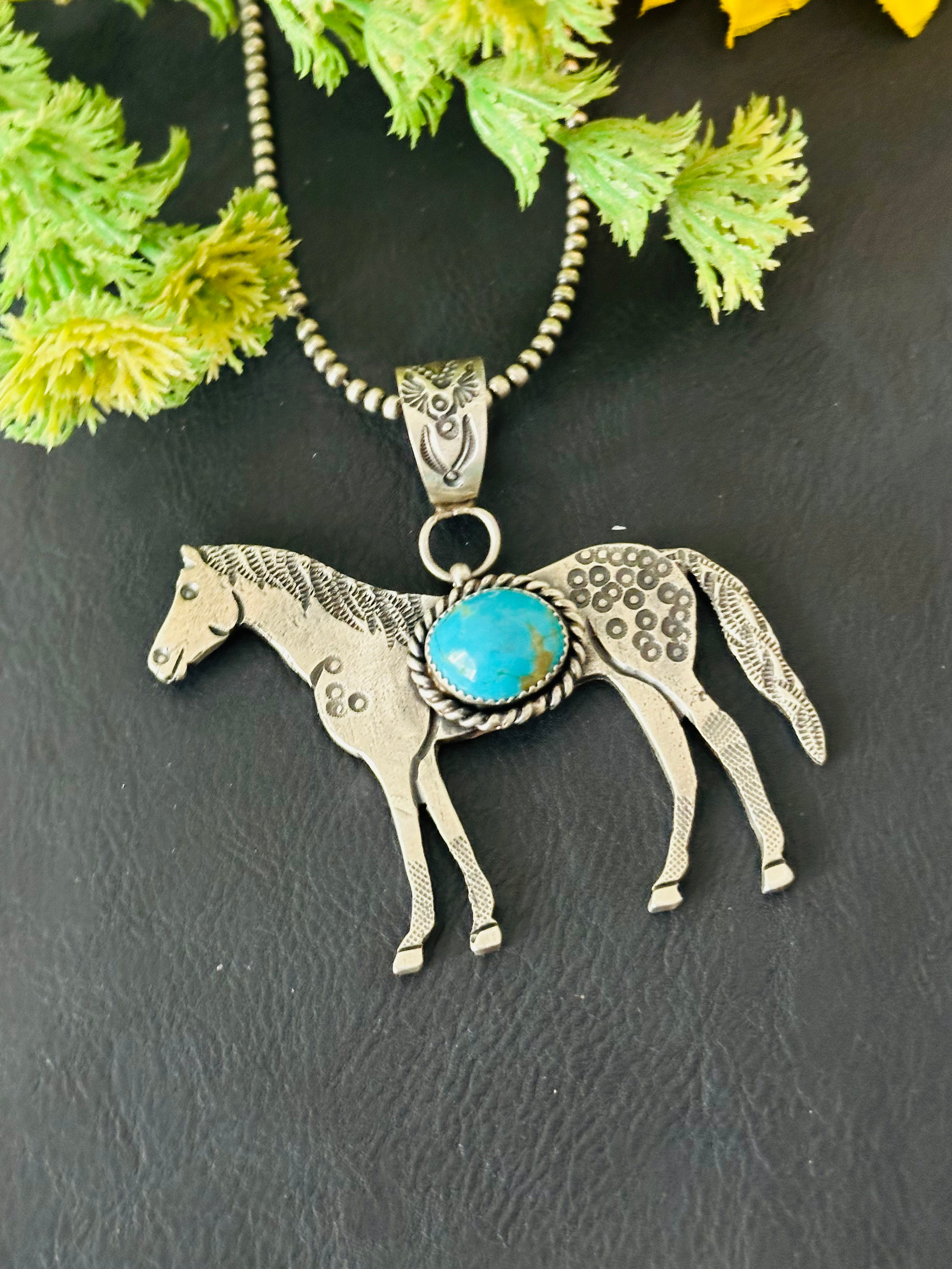 Kindale Billah Kingman Turquoise & Sterling Silver horse Pendant