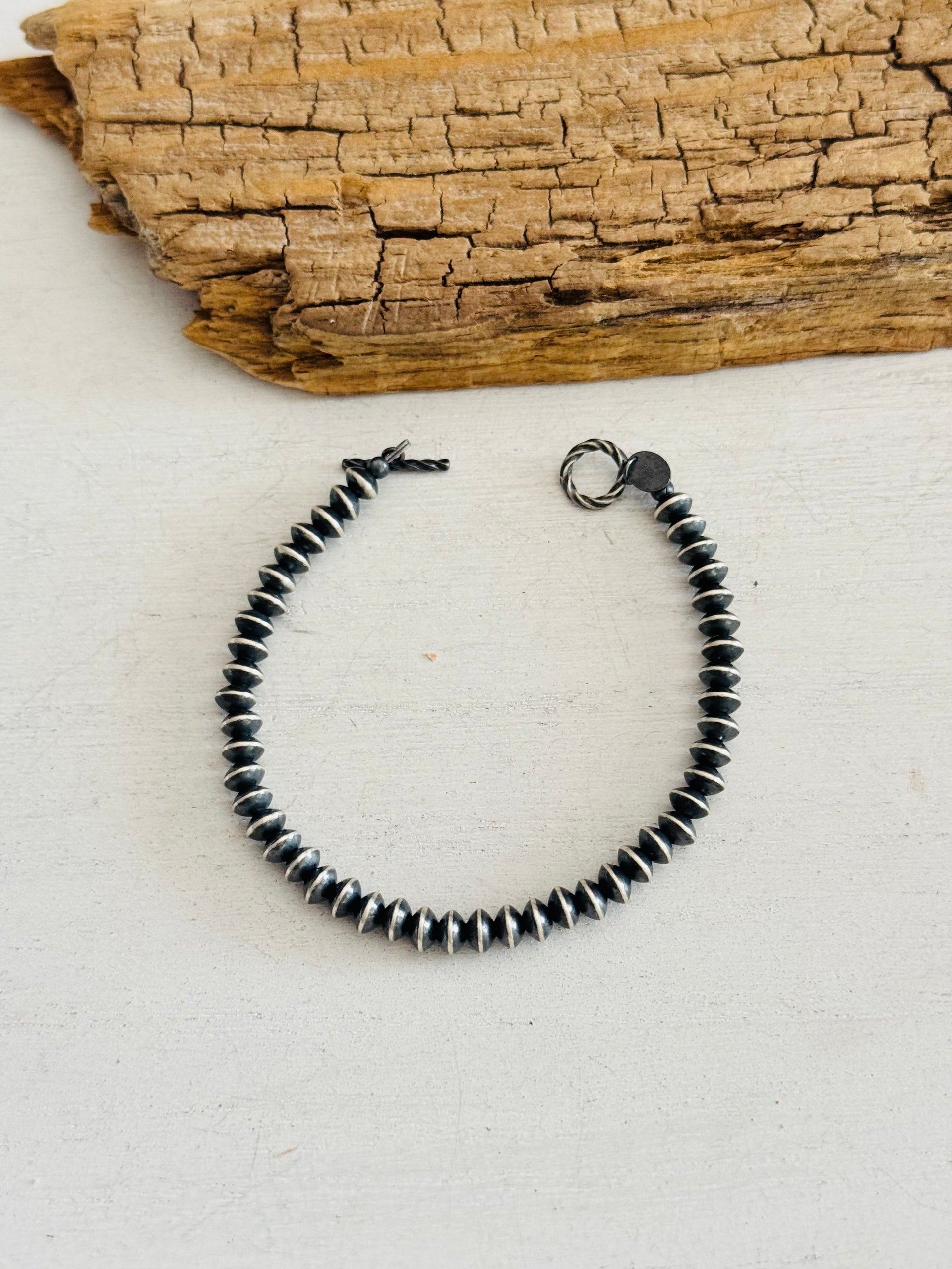 Navajo Strung 6MM Saucer Sterling Silver Pearl Beaded Bracelet