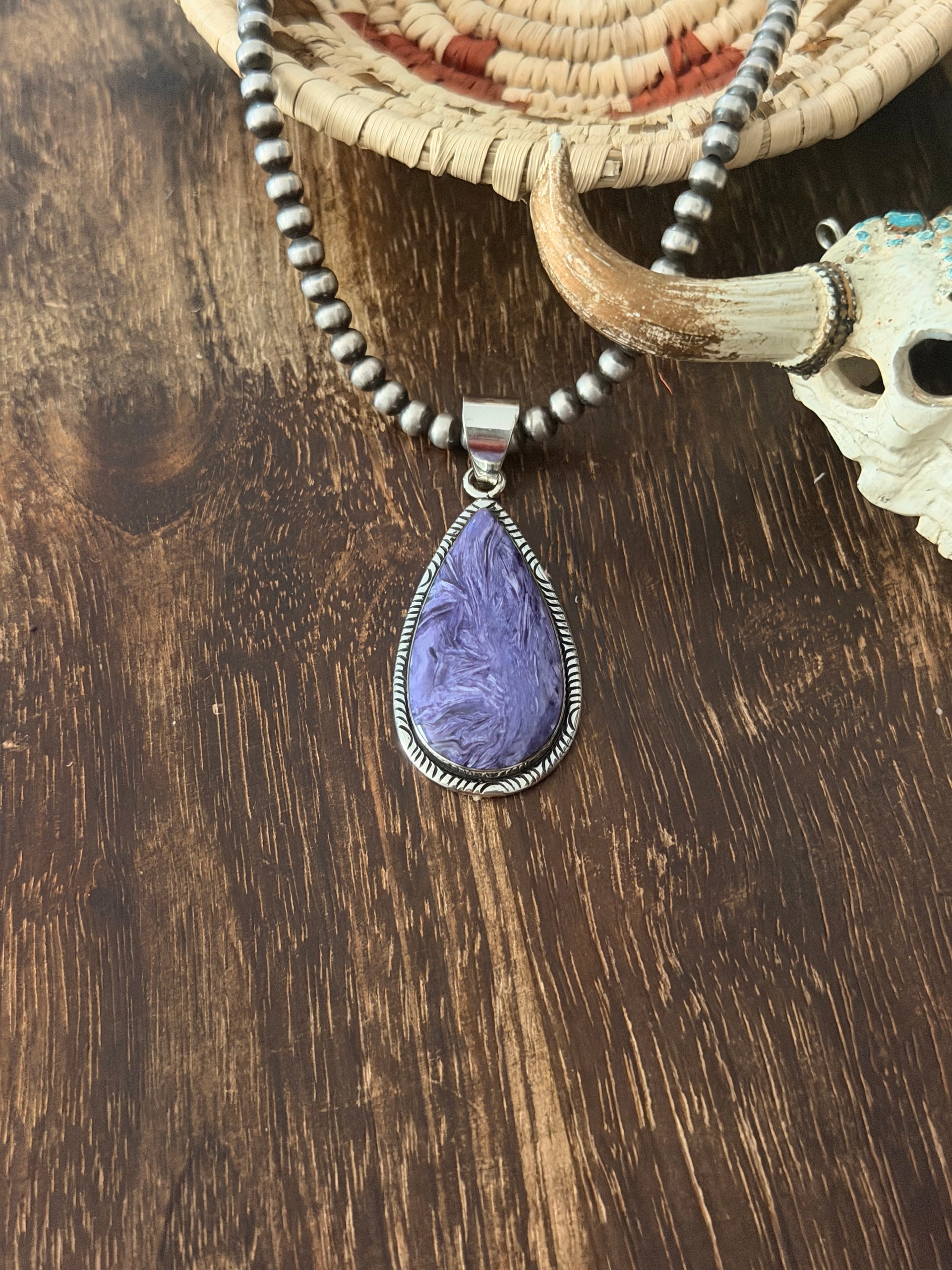 Navajo Made Charoite & Sterling Silver Pendant
