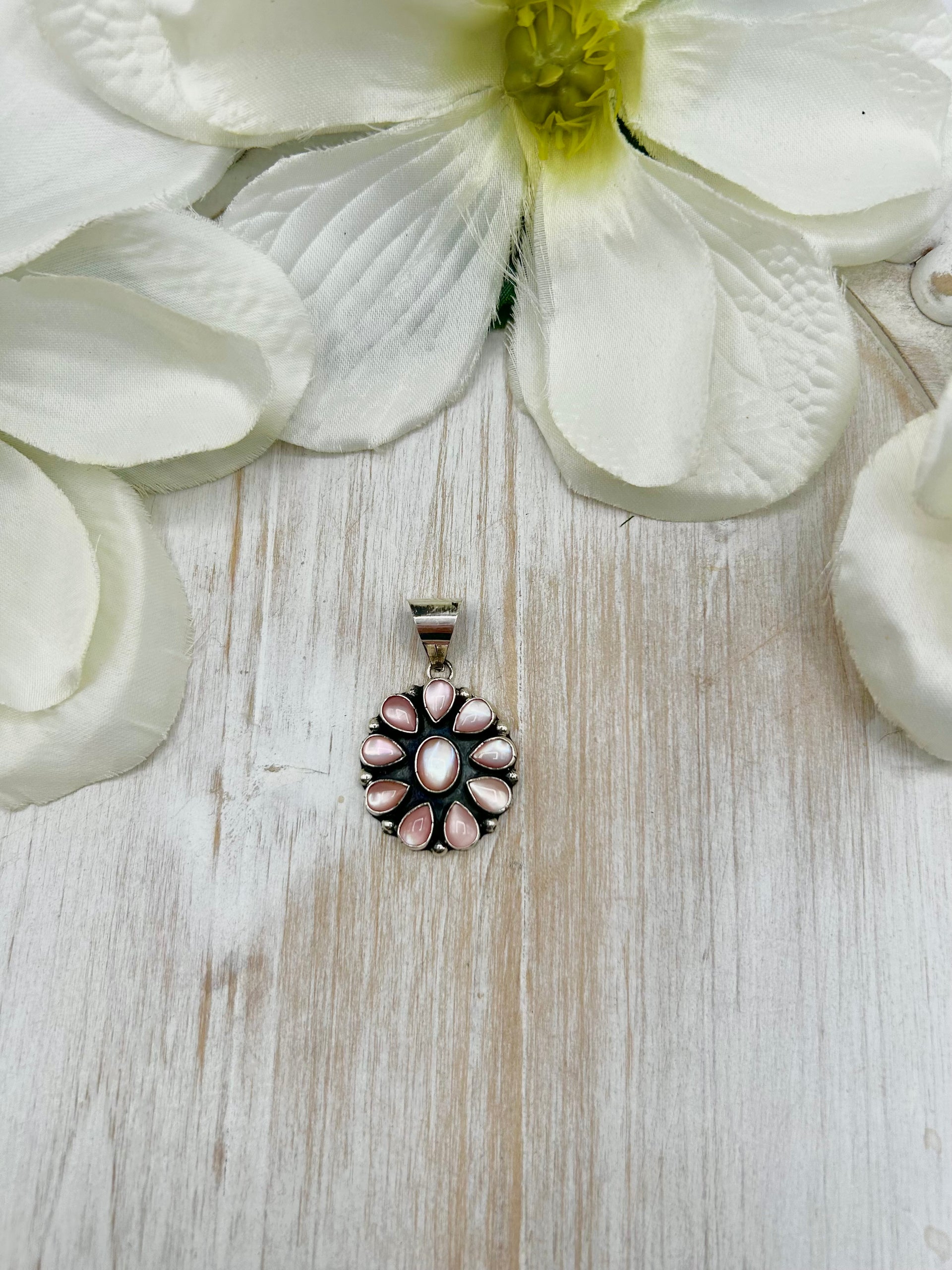 Navajo Made Mother of Pearl & Sterling Silver Pendant