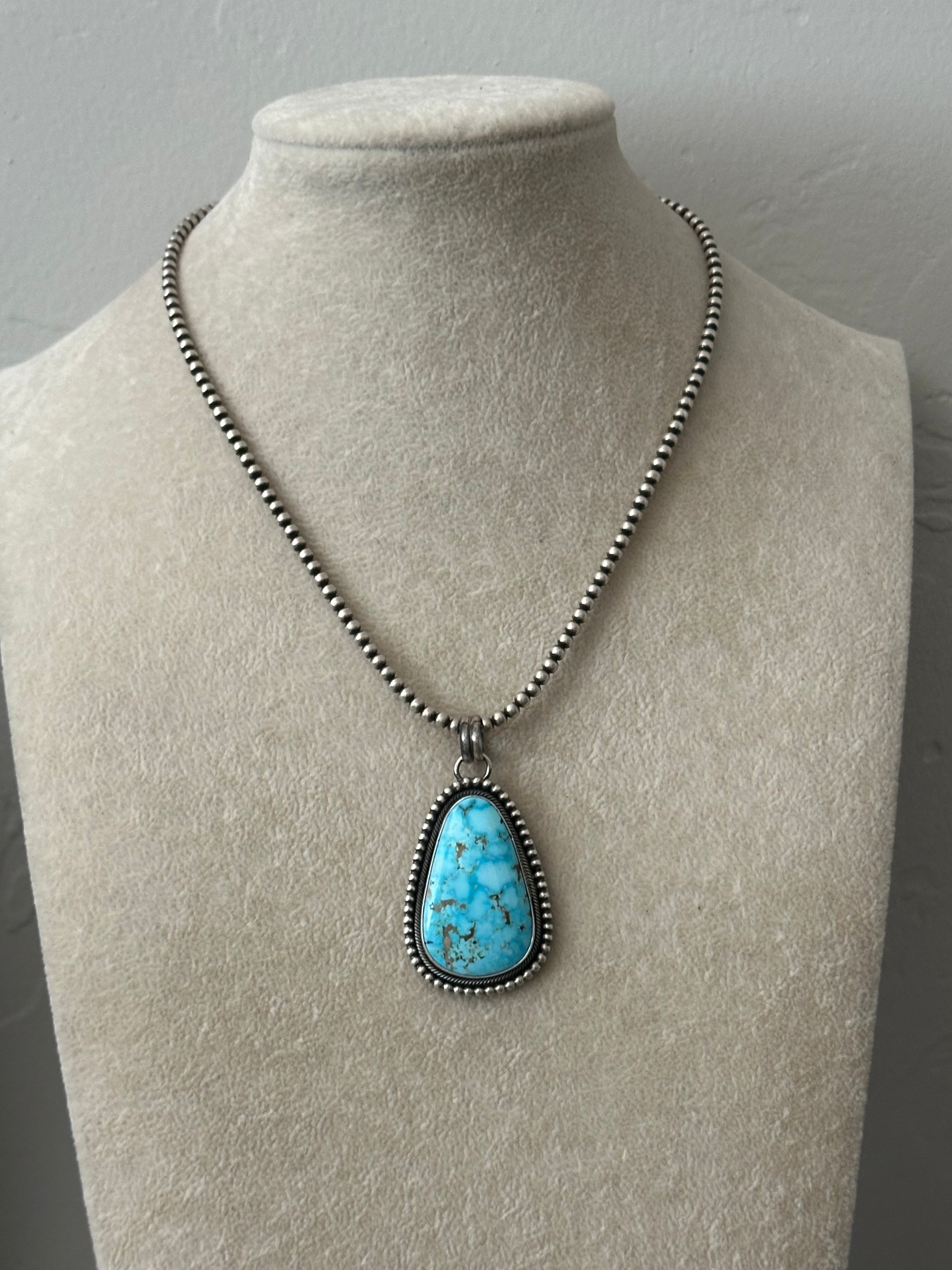 Scott Skeets Birds Eye Kingman Turquoise & Sterling Silver Pendant