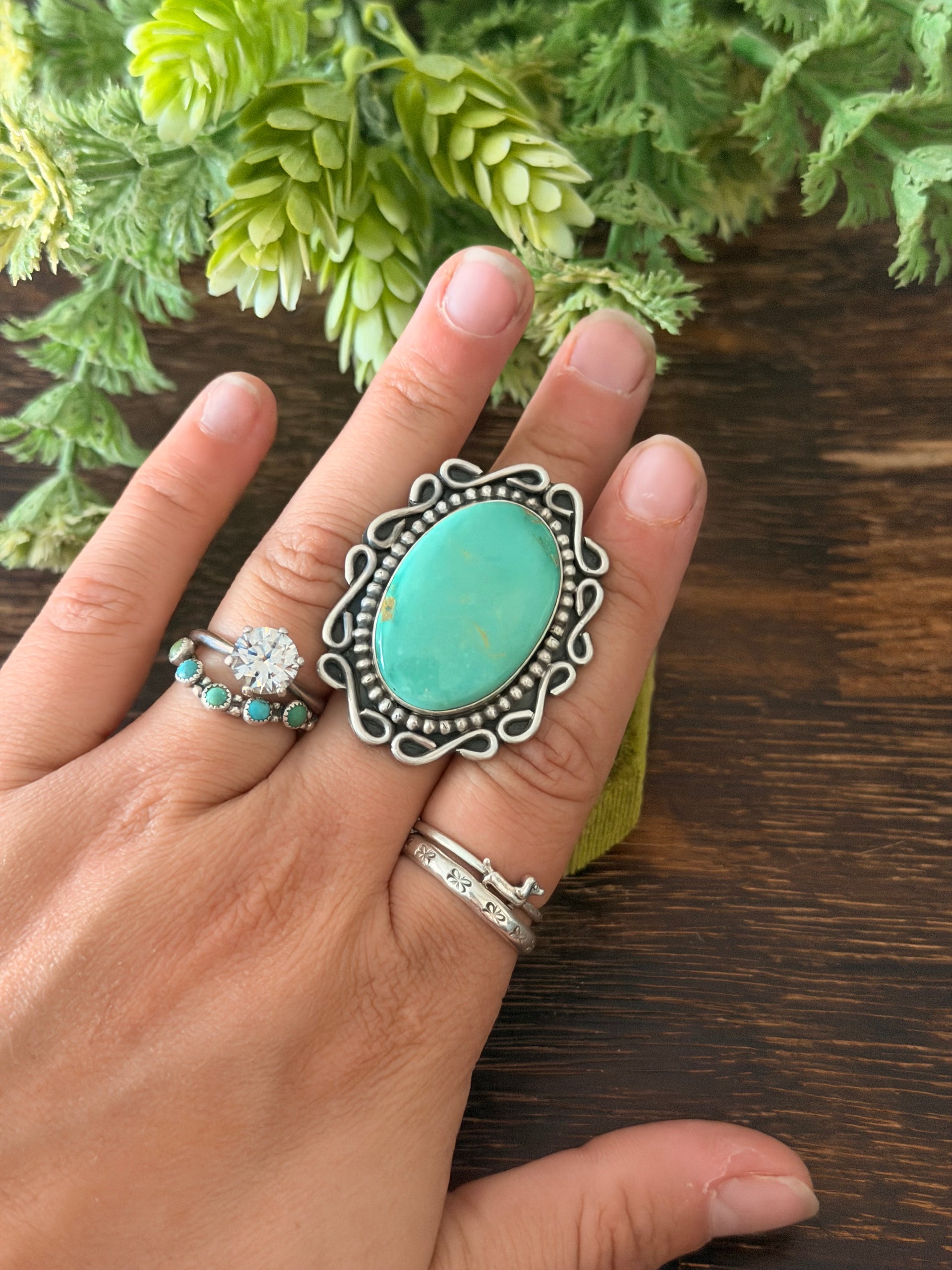 Navajo Made Kingman Turquoise & Sterling Silver Adjustable Ring