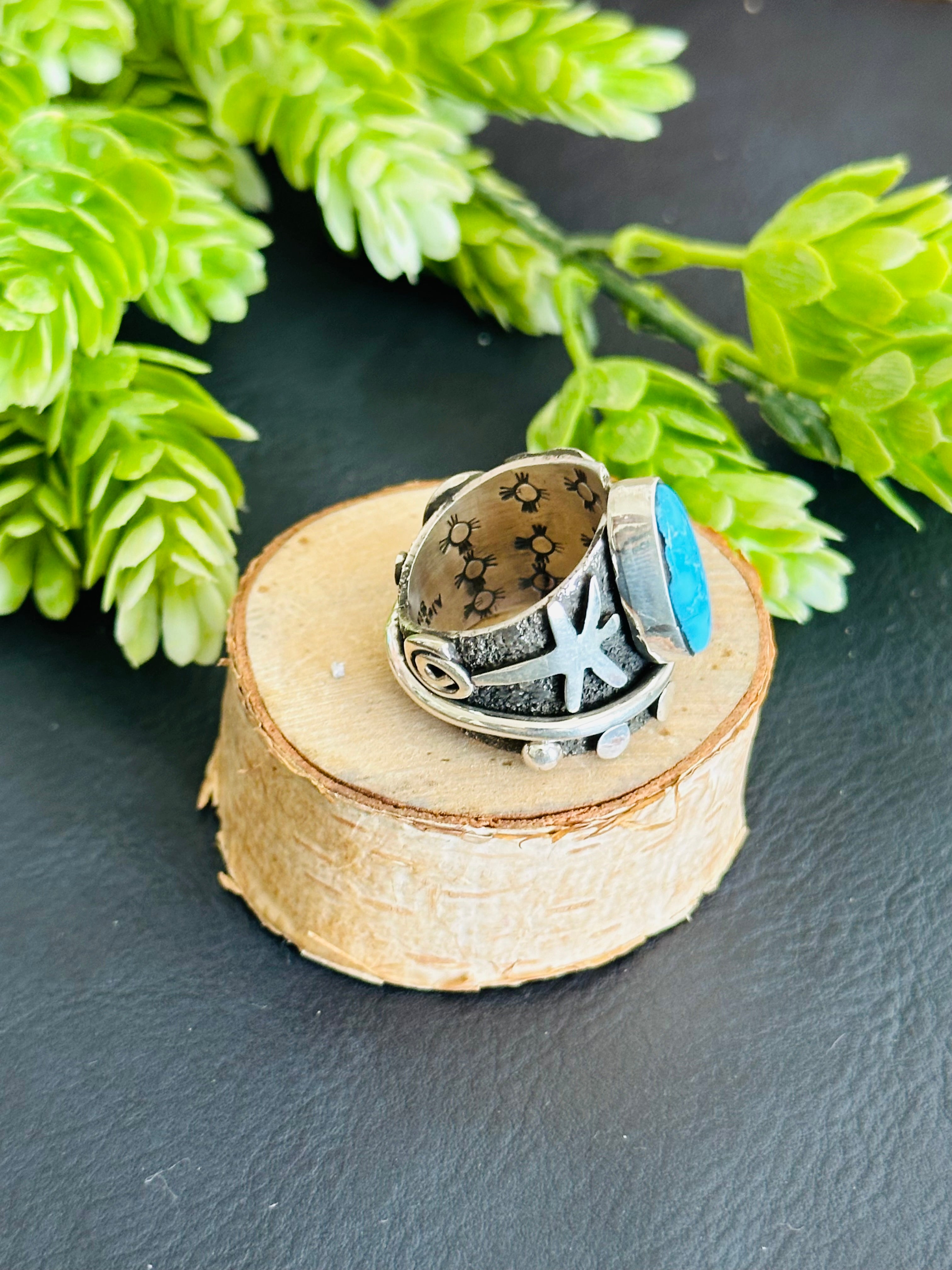 Alex Sanchez Blue Ridge Turquoise & Sterling Silver Ring Size 7