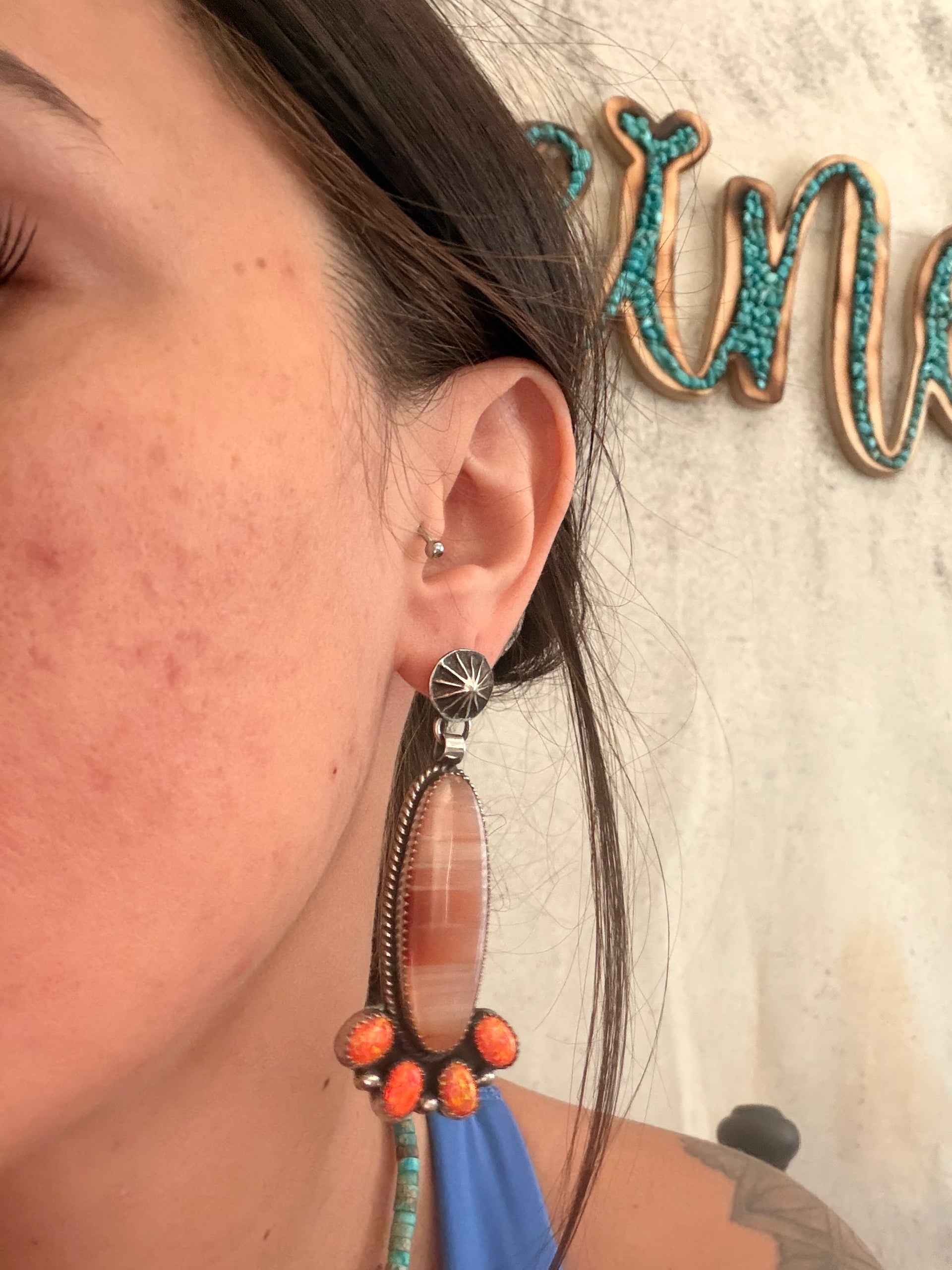 Hemerson Brown Multi Stone & Sterling Silver Post Dangle Cluster Earrings