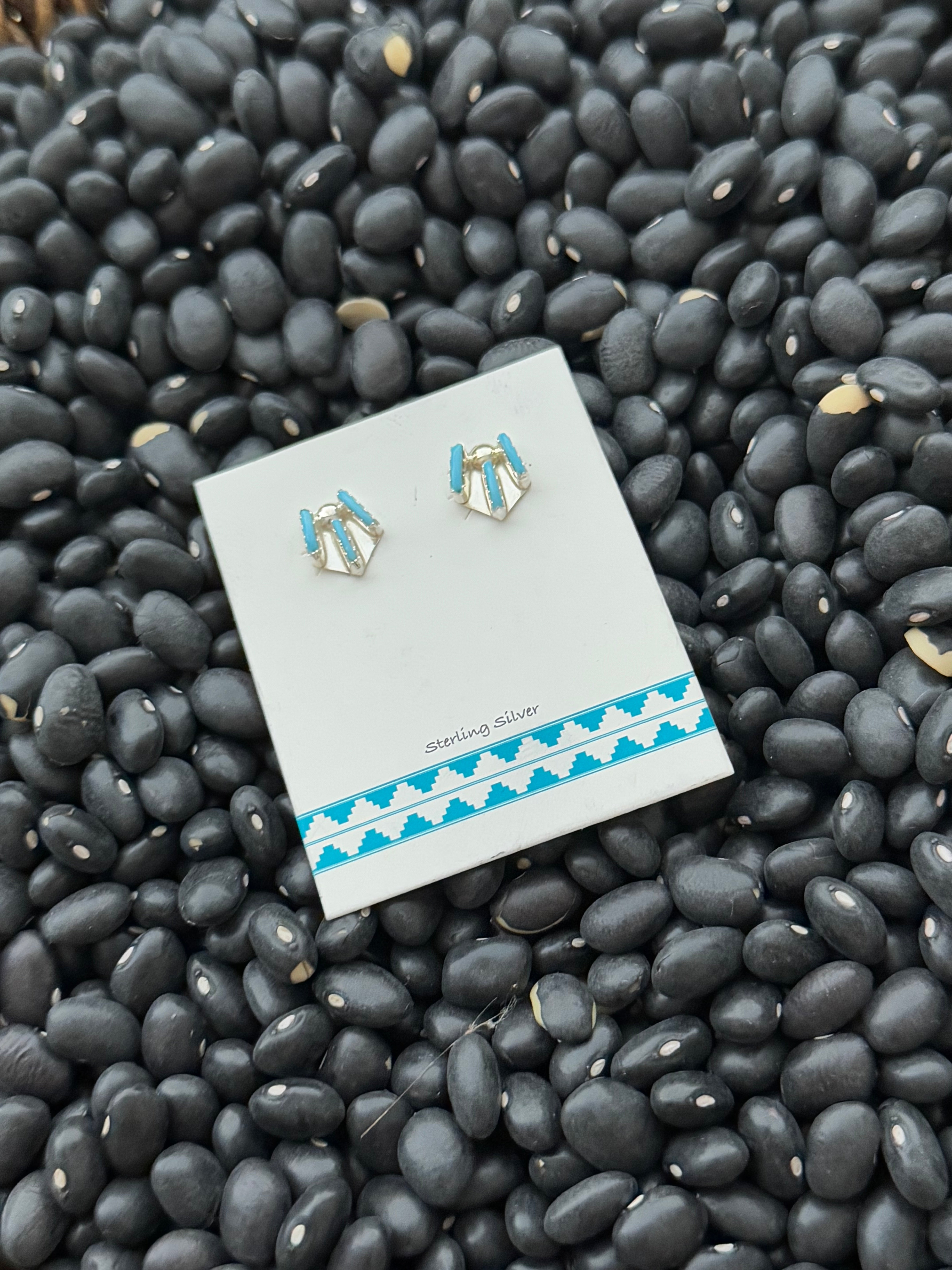 Zuni Made Turquoise & Sterling Silver Needlepoint Post Earrings