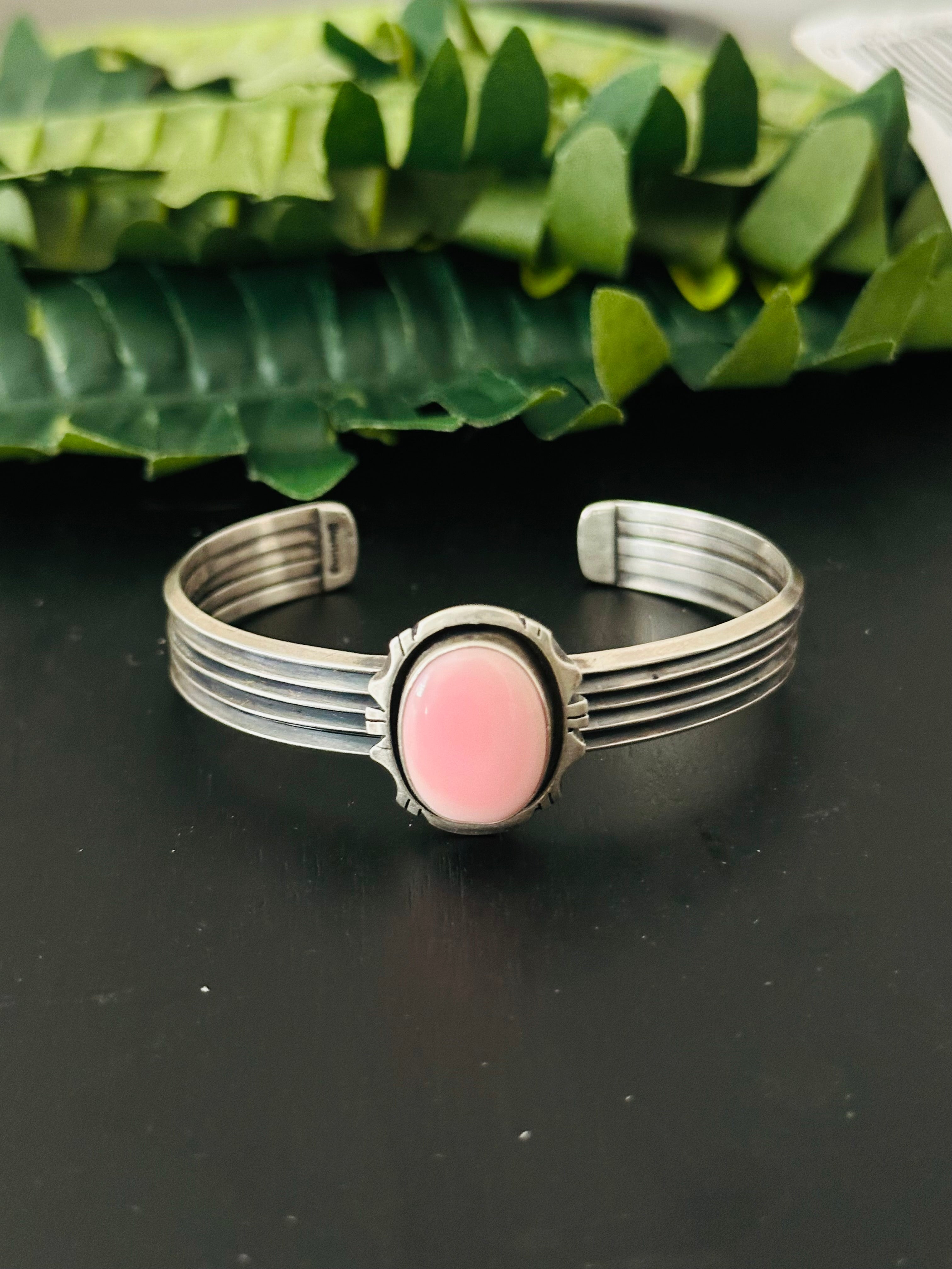 Navajo Made Pink Conch & Sterling Silver Cuff Bracelet