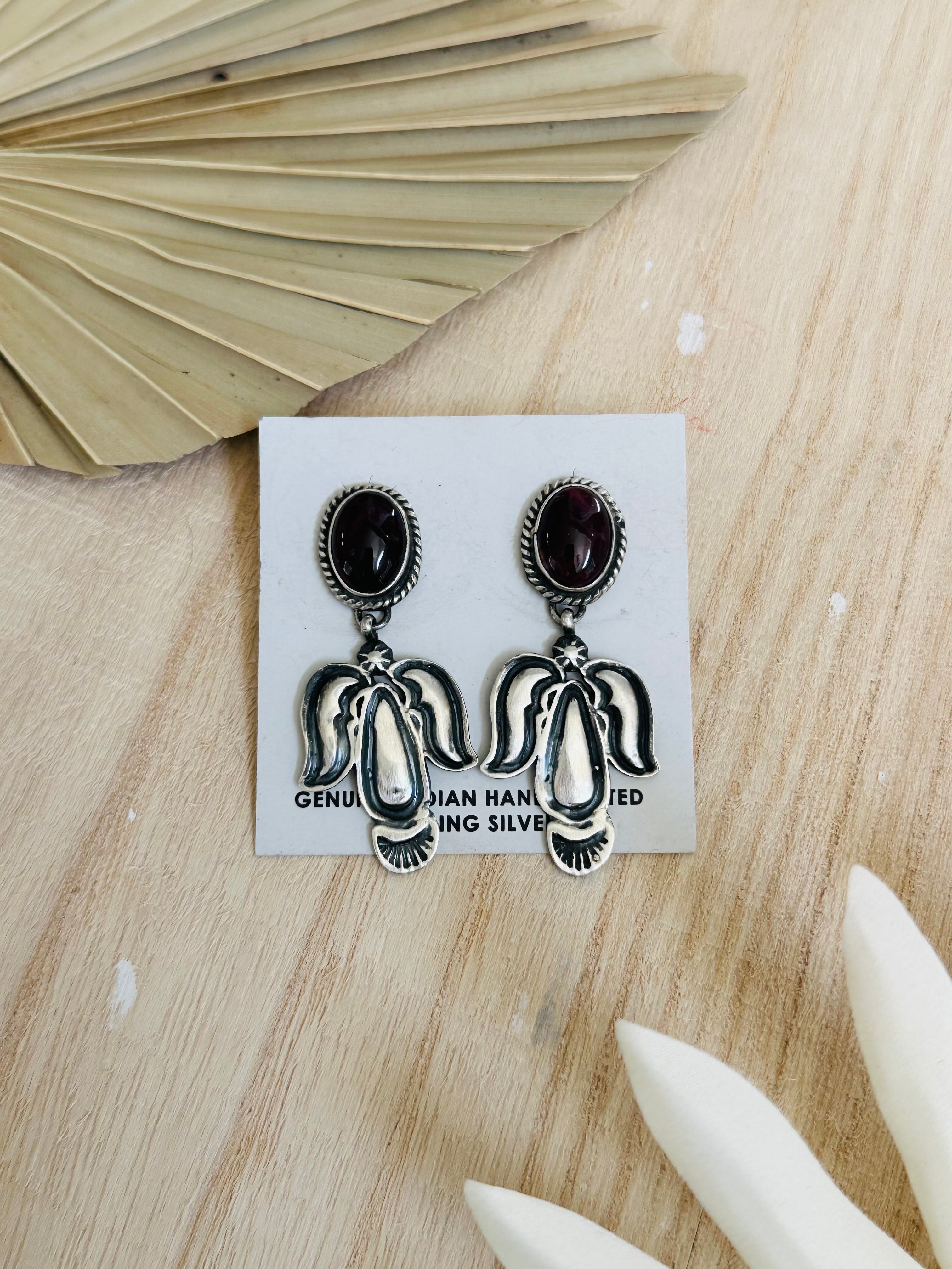 Navajo Made Purple Spiny Oyster & Sterling Silver Post Earrings