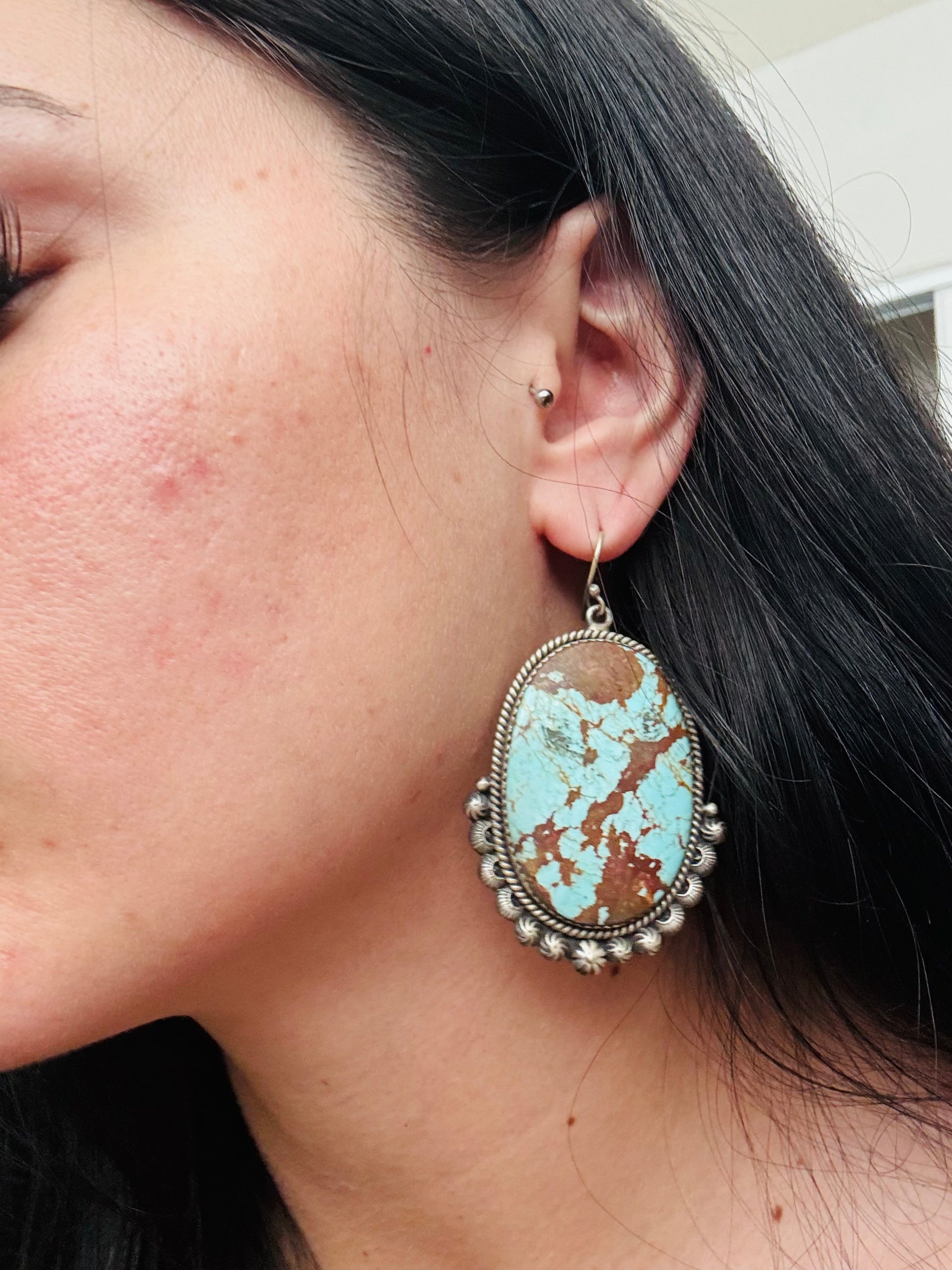 Southwest Made Number 8 Turquoise & Sterling Silver Dangle Earrings