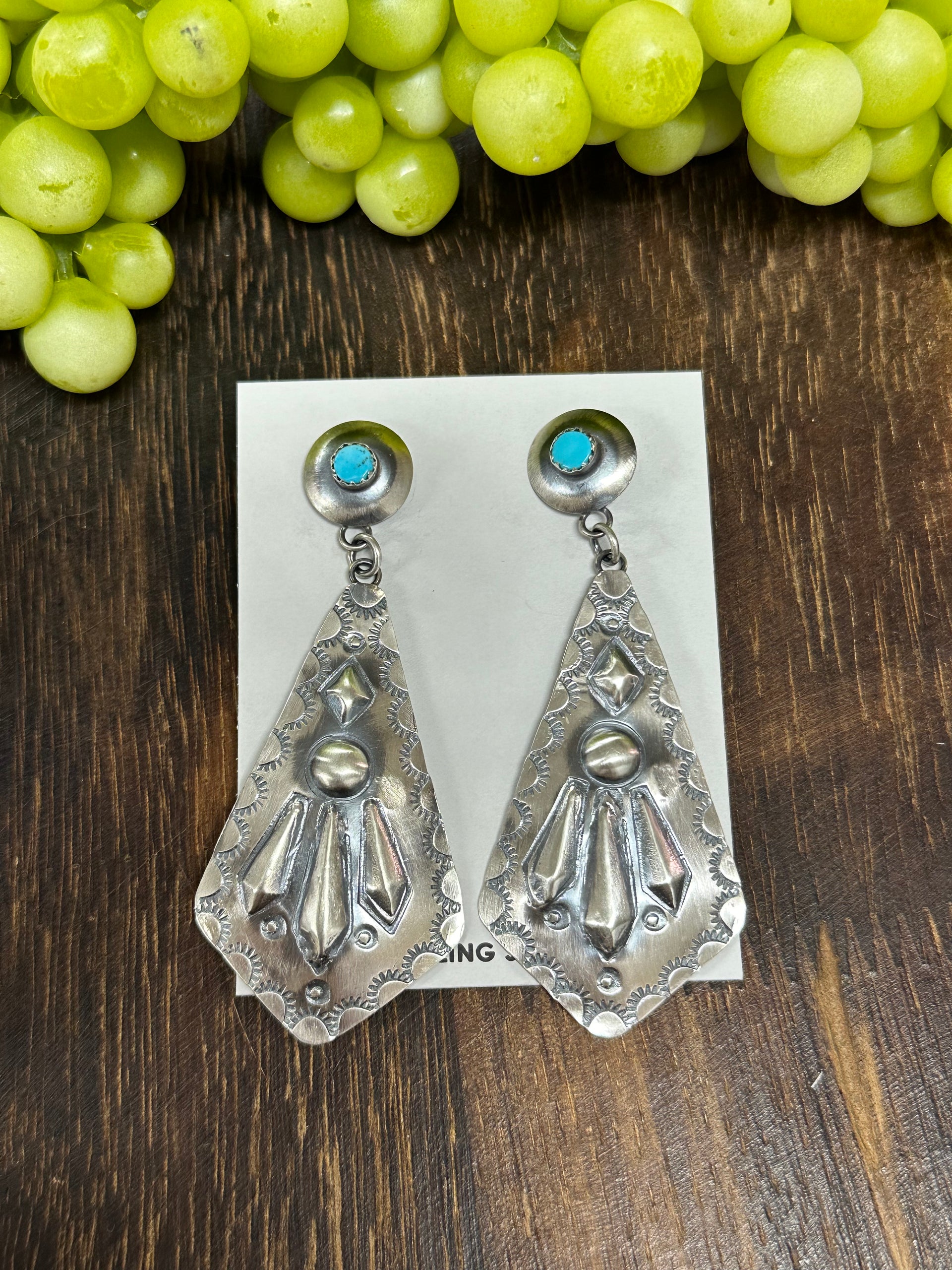 Tonya Yazzie Kingman Turquoise & Sterling Silver Post Dangle Earrings