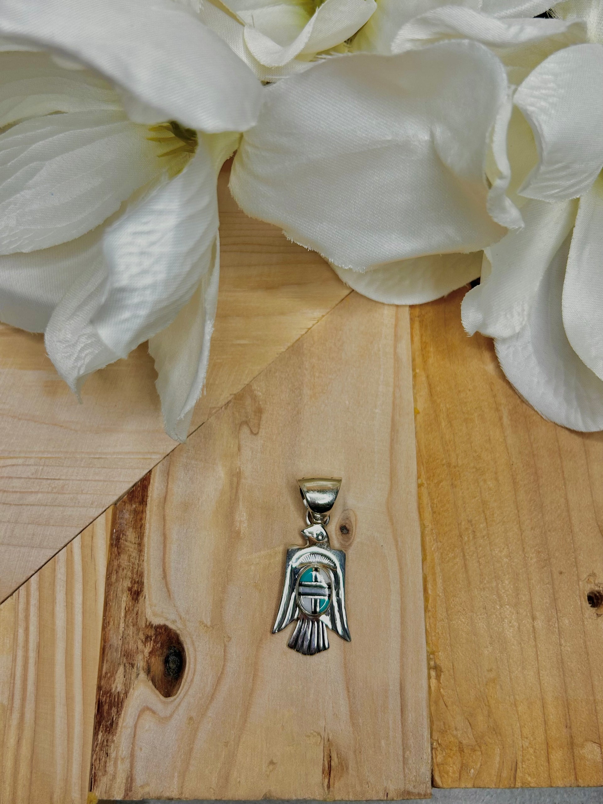 Navajo Made Multi Stone & Sterling Silver Pendant