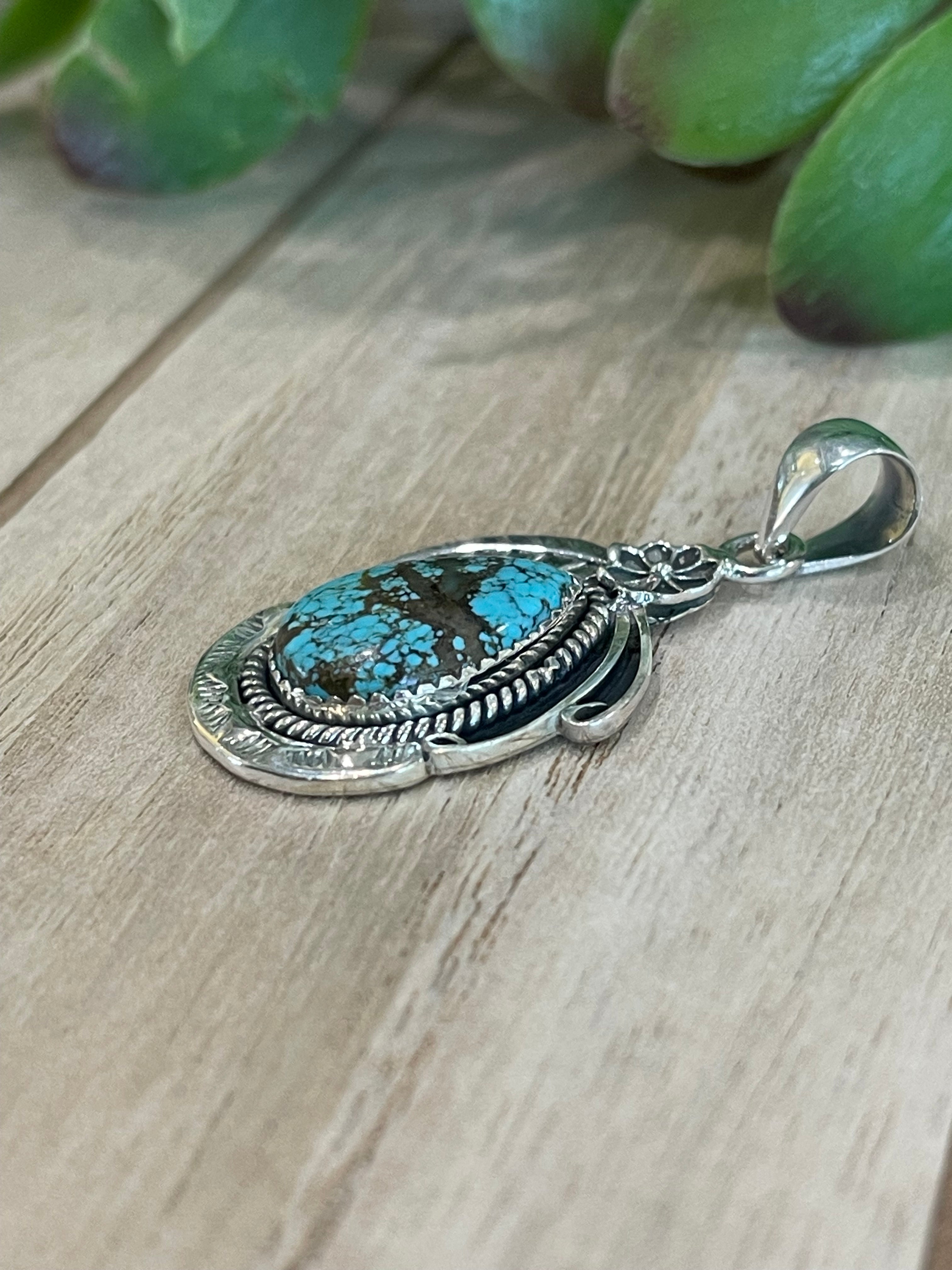 Southwest Number 8 Turquoise & Sterling Silver Pendant