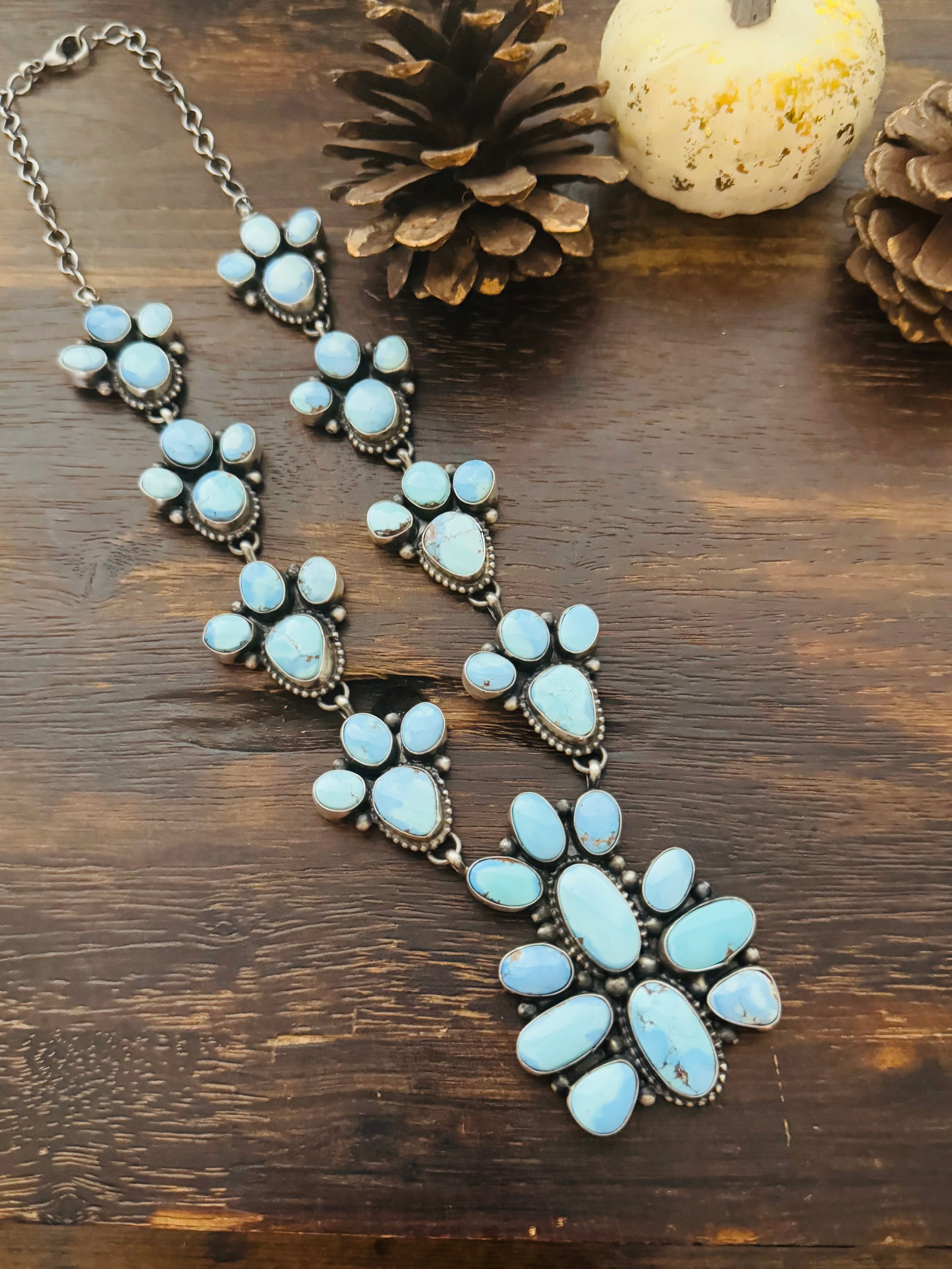 Navajo Made Golden Hills Turquoise & Sterling Silver Cluster Necklace Set