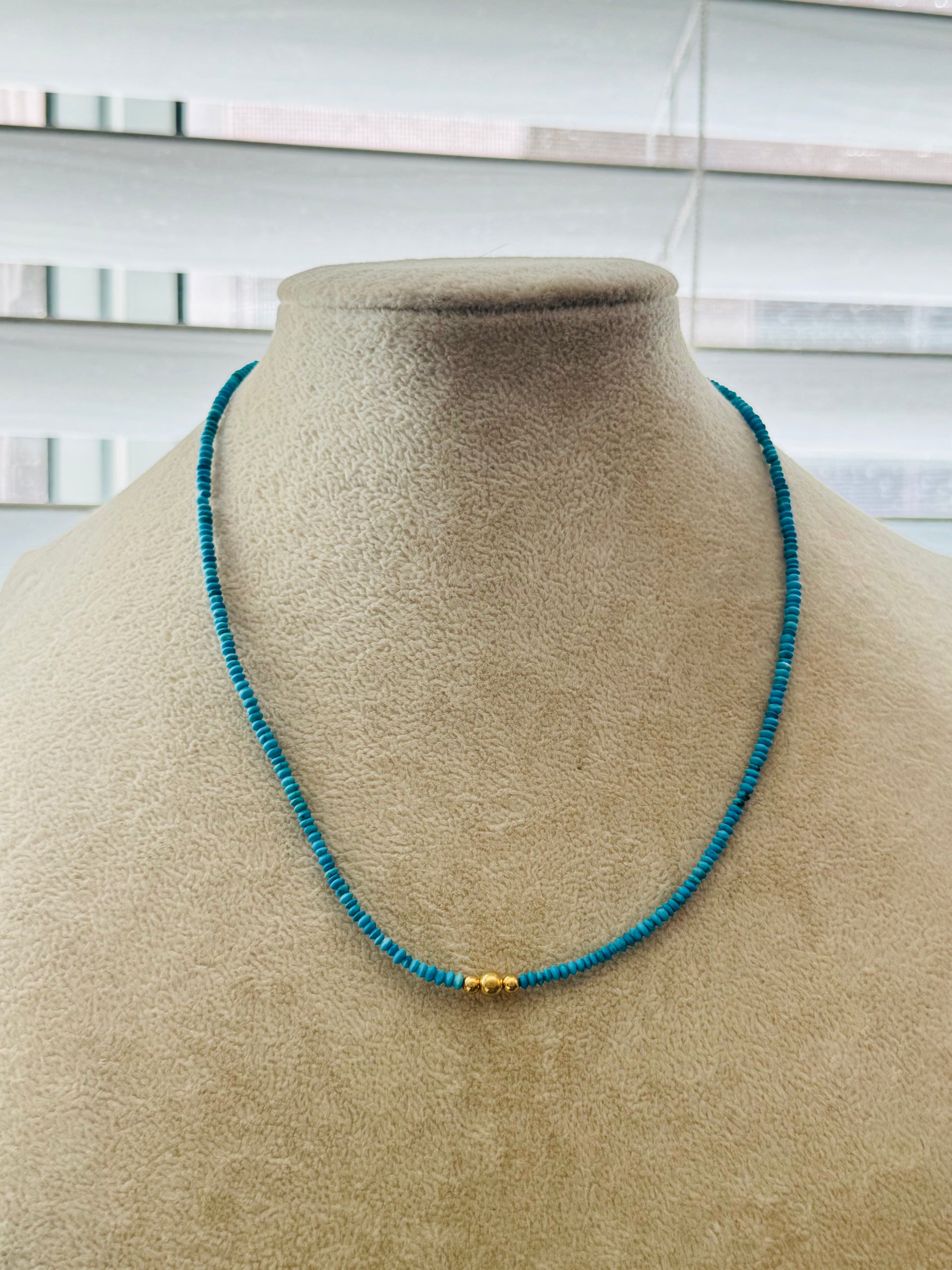 Navajo Strung Kingman Turquoise & 14 K Gold Plated Sterling Silver Graduated Beaded Pearl Necklace