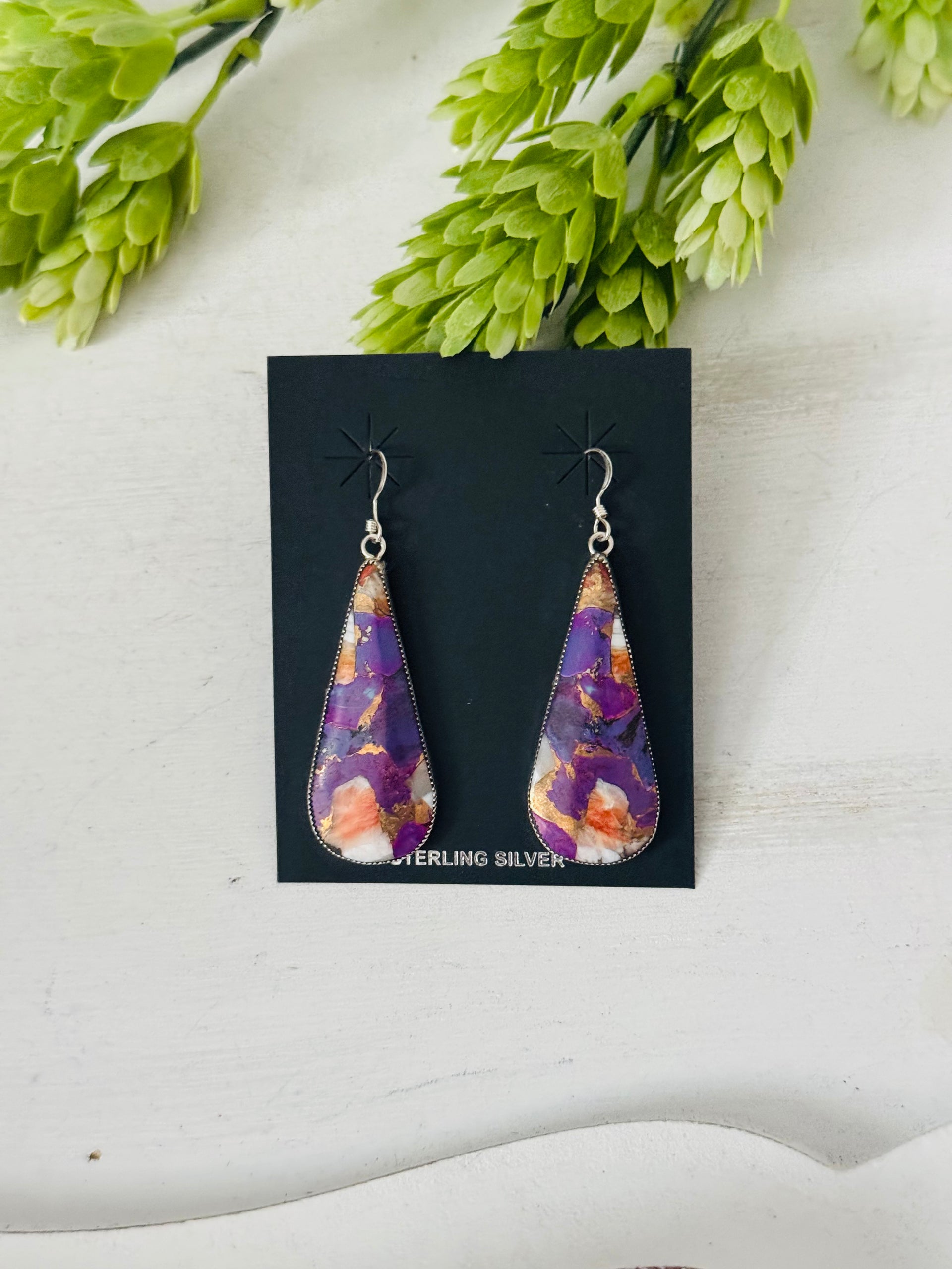 Navajo Made Purple Mohave Turquoise & Sterling Silver Dangle Earrings