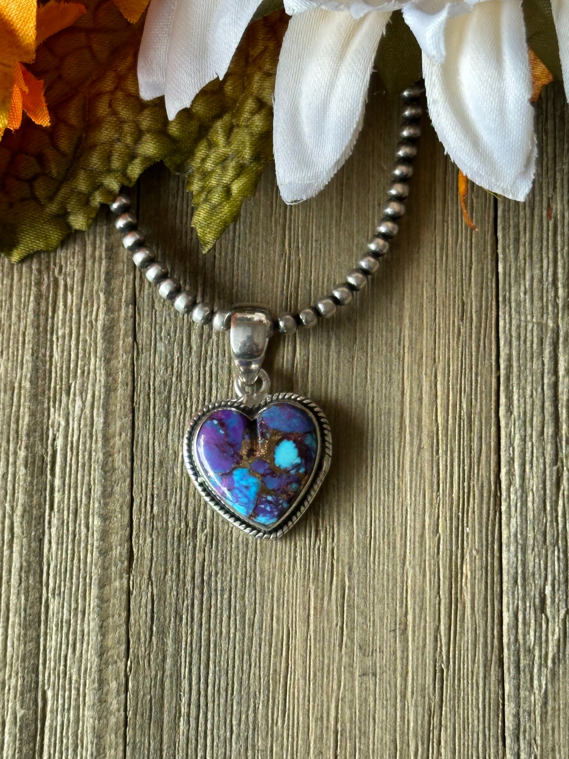 Southwest Handmade Purple Mohave Turquoise & Sterling Silver Heart Pendant