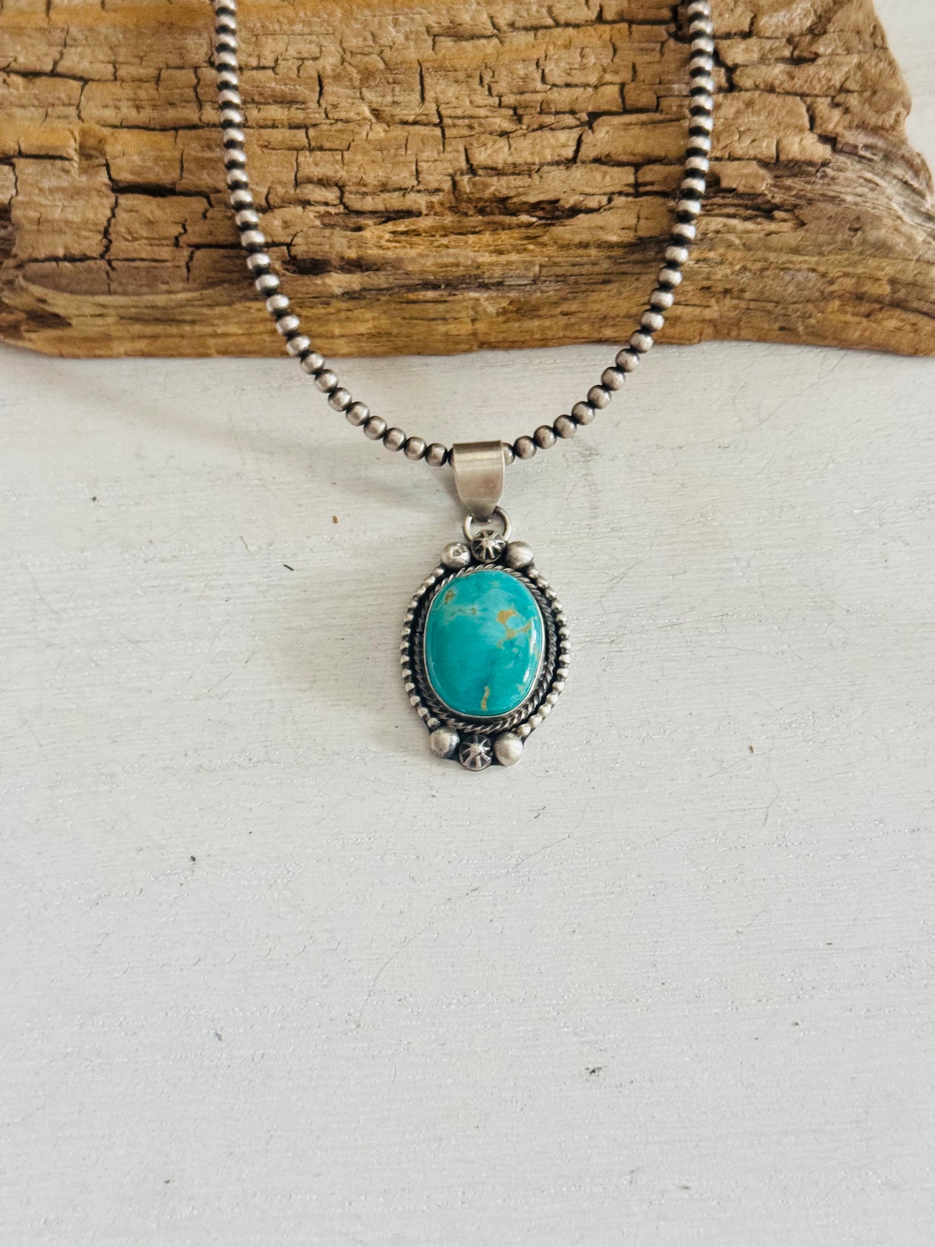 Navajo Handmade Royston Turquoise & Sterling Silver Pendant
