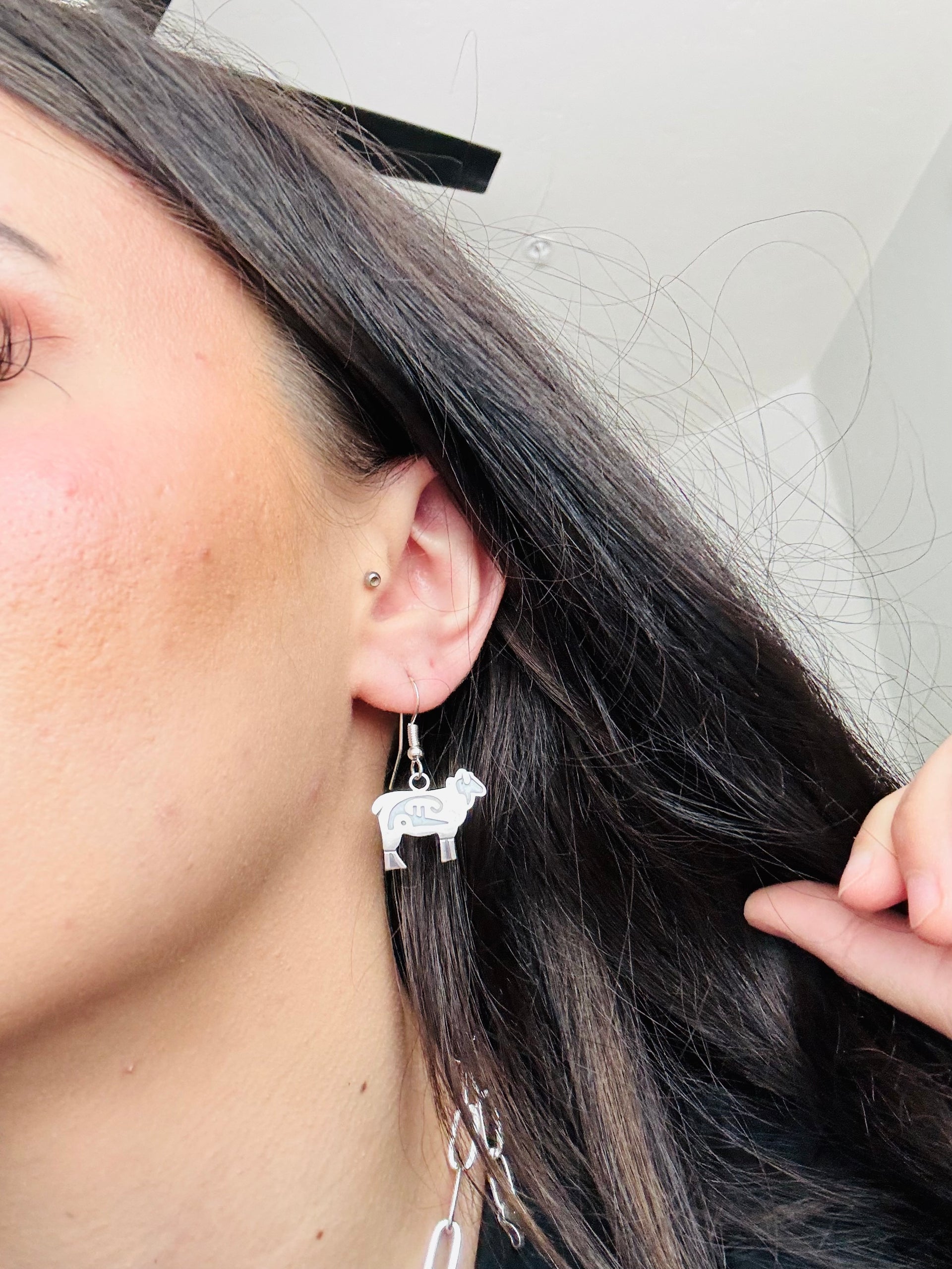 Navajo Made Sterling Silver Dangle Lamb Earrings