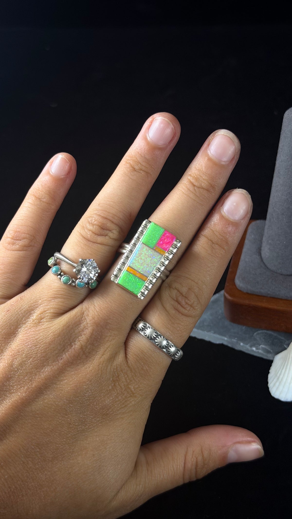Navajo Made Opal & Sterling Silver Ring Size 9