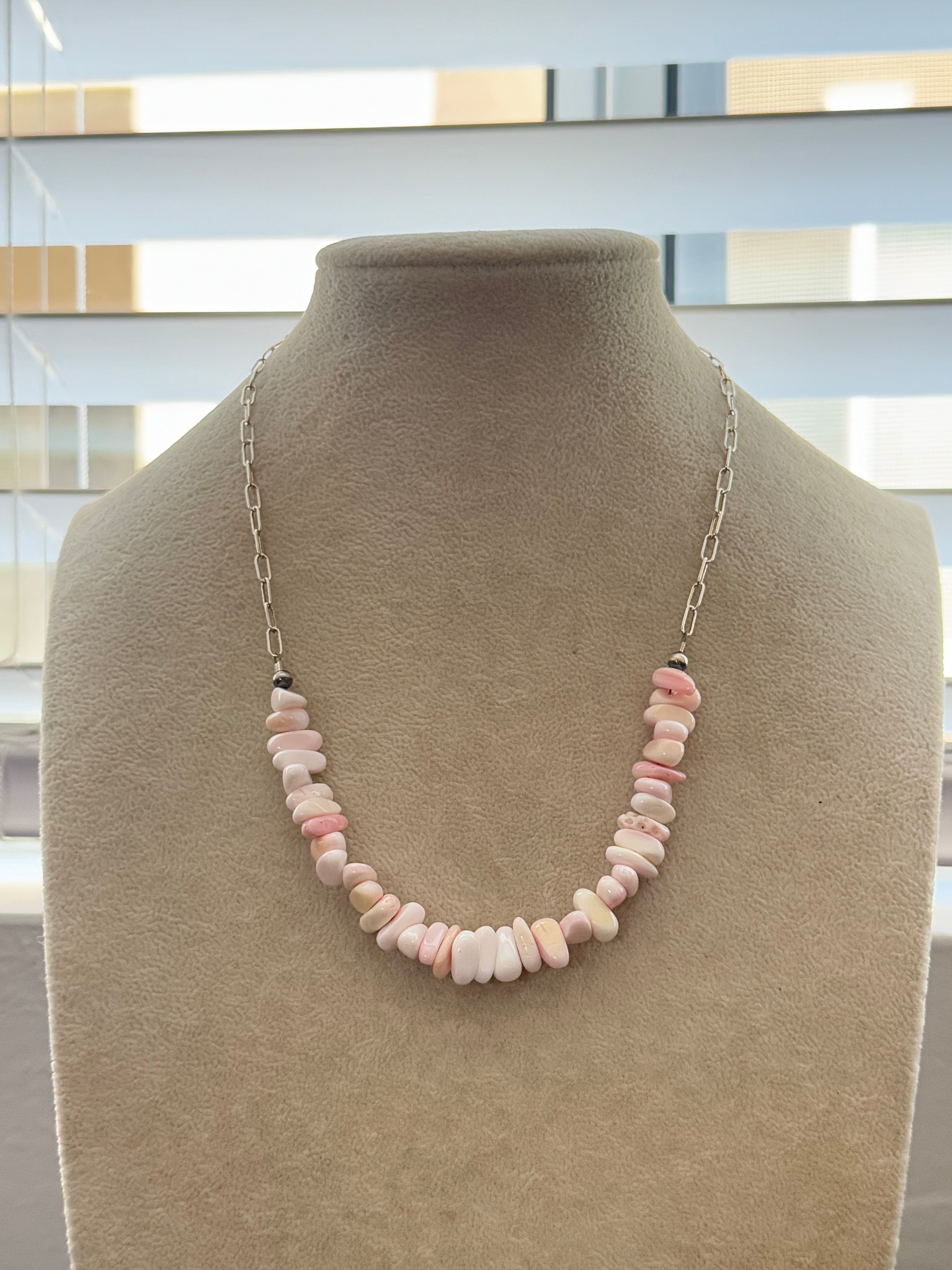 Theresa Skeets Pink Conch & Sterling Silver Beaded Necklace