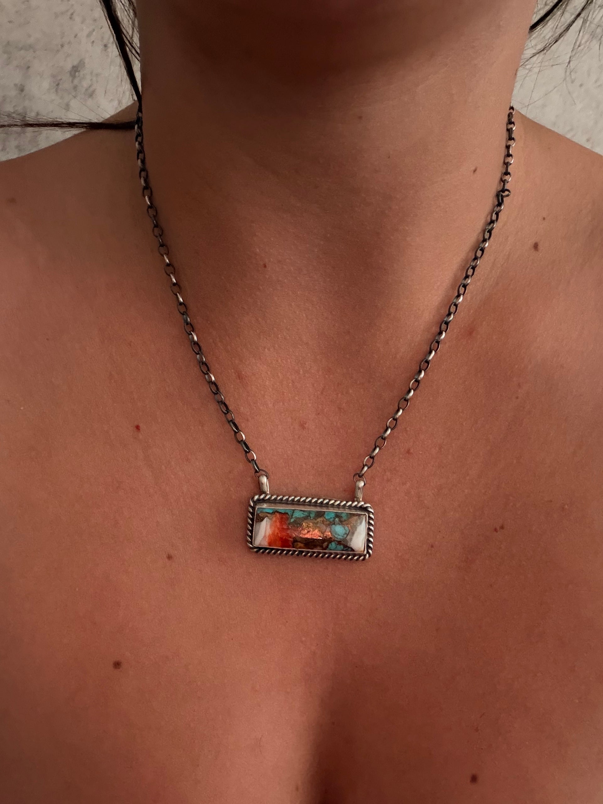 Johnny Dixon Mohave Turquoise & Sterling Silver Bar Necklace